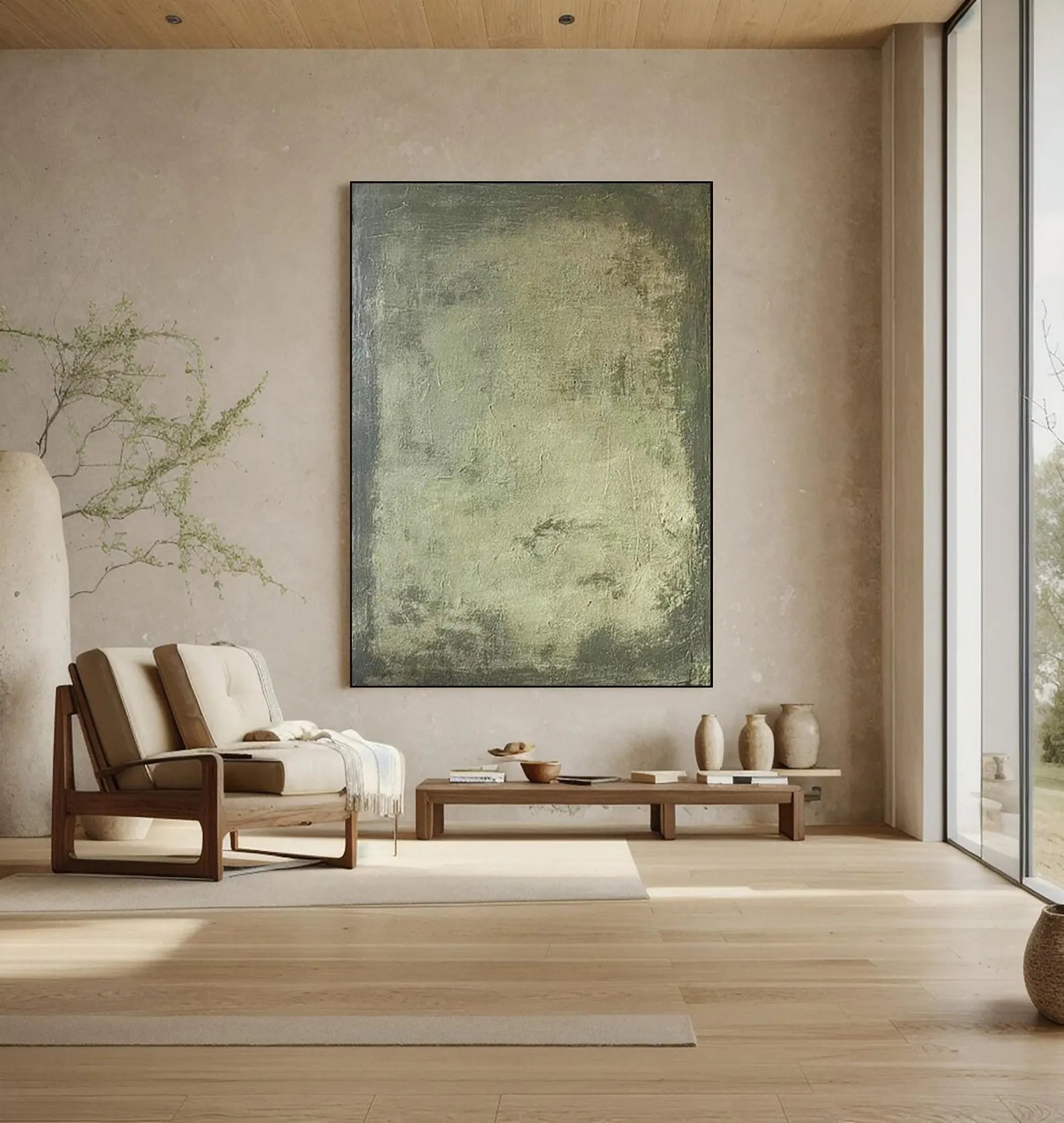 Textured Green Grandeur | Olive Mural