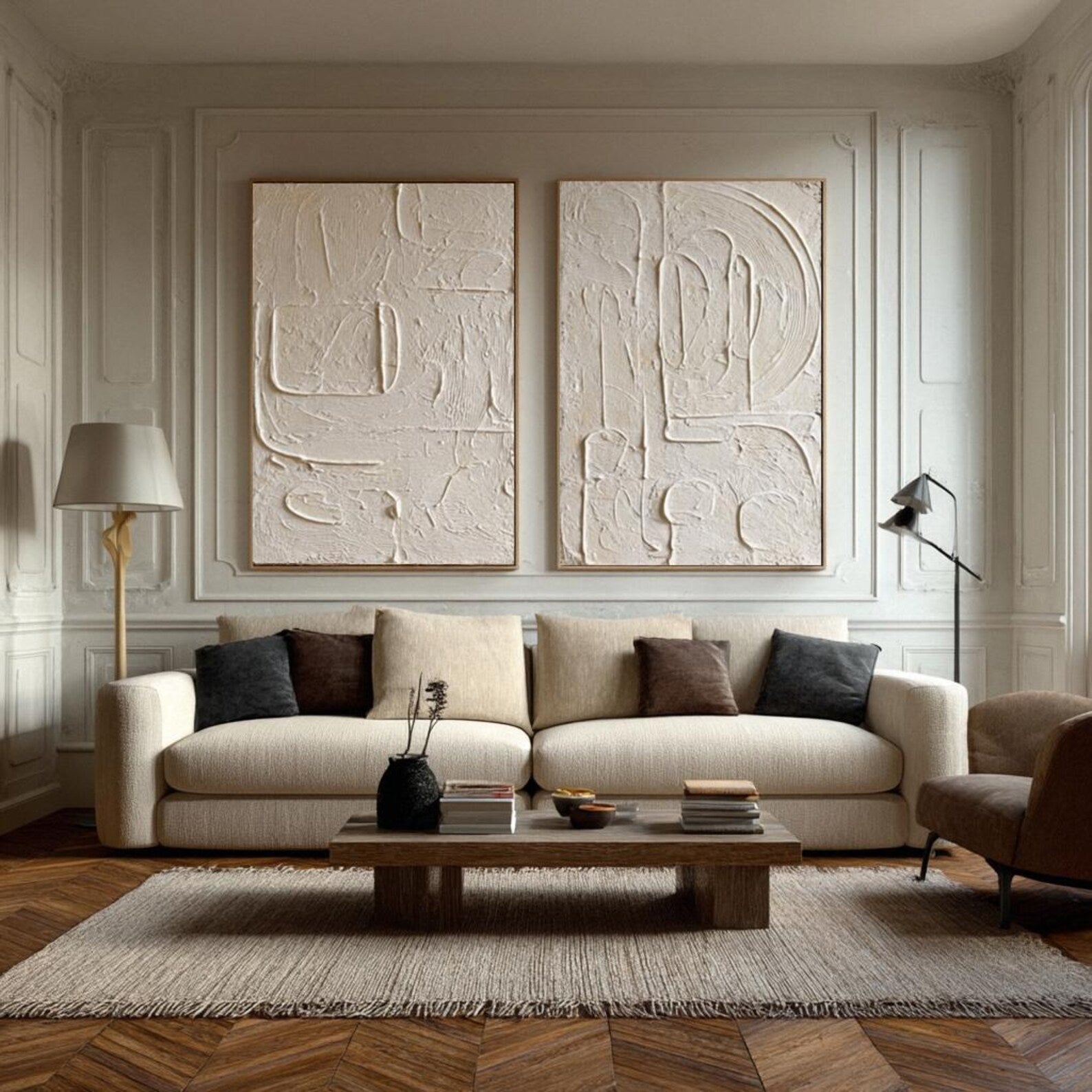 Abstract Relief Forms | Cream Duo
