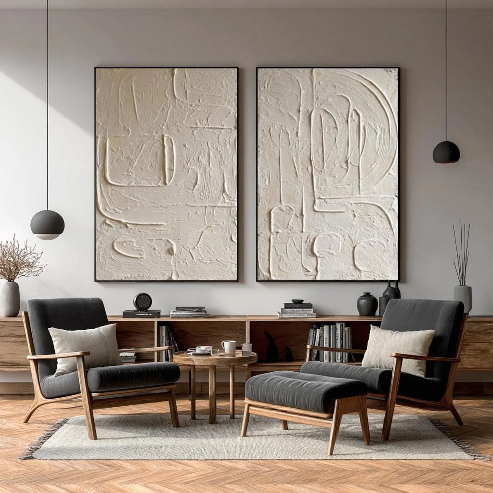 Abstract Relief Forms | Cream Duo
