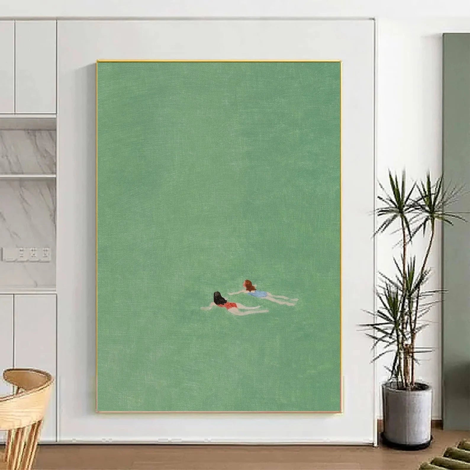 Figurative Swimming Scene Art | Serene Leisure Vibe