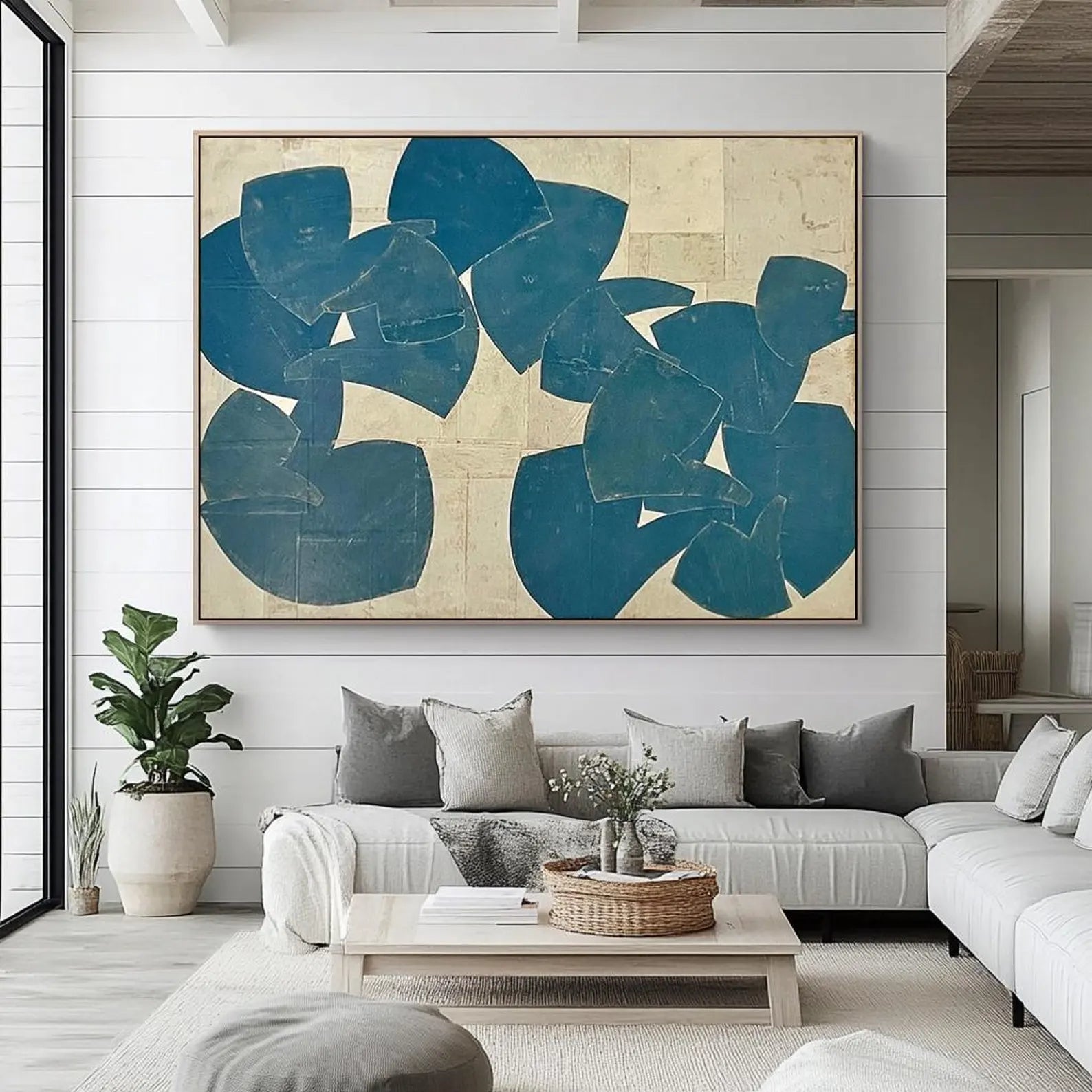 Textured Teal Shapes | Beige Backdrop