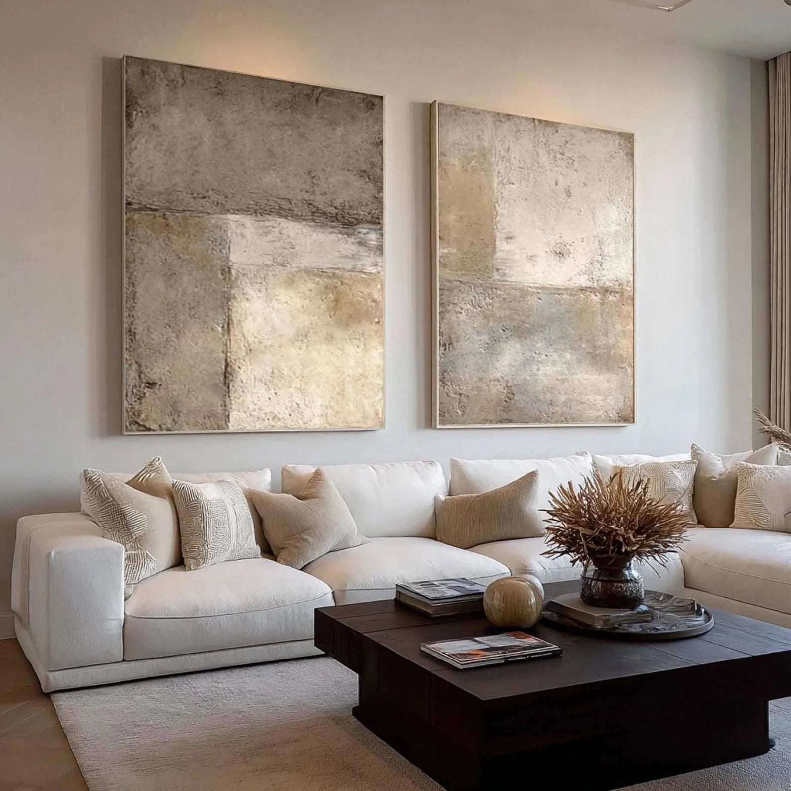 Aged Textured Panels | Beige Diptych