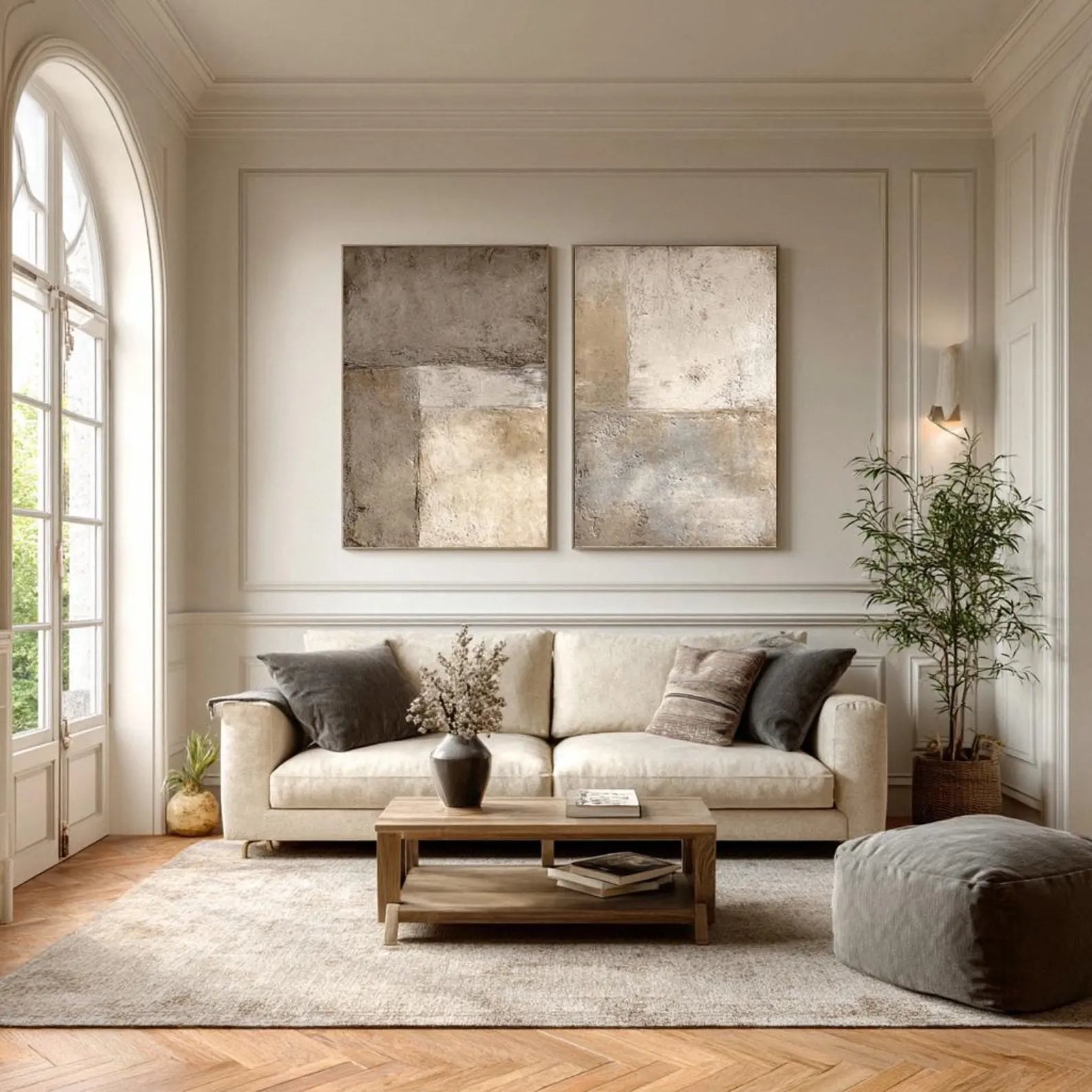 Aged Textured Panels | Beige Diptych