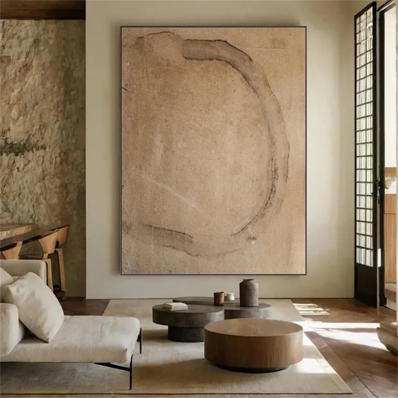 Textured Earthy Circle | Beige Stroke
