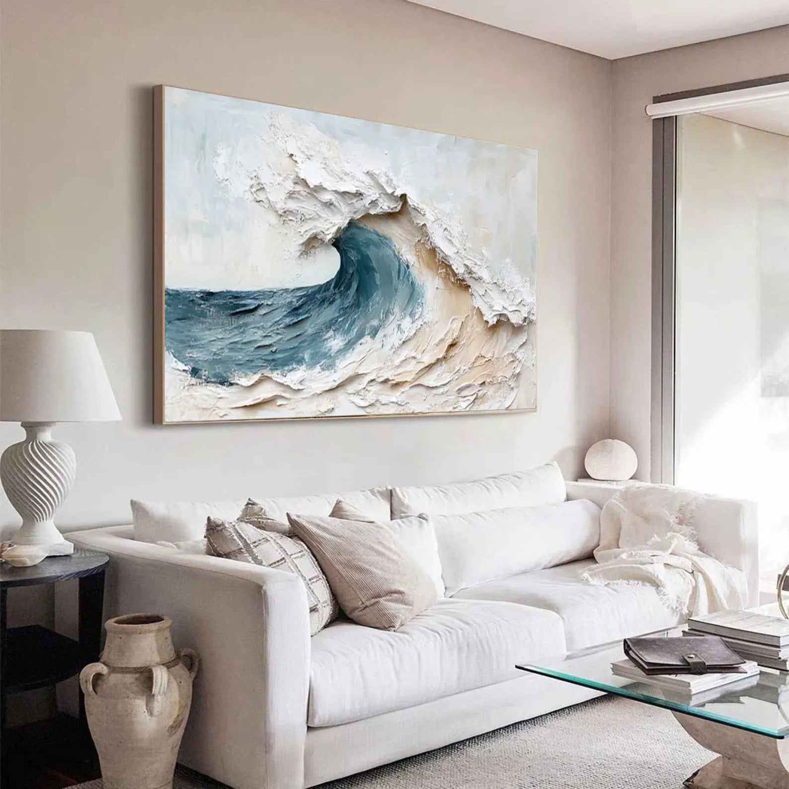 Textured Wave Grandeur | Blue Beige