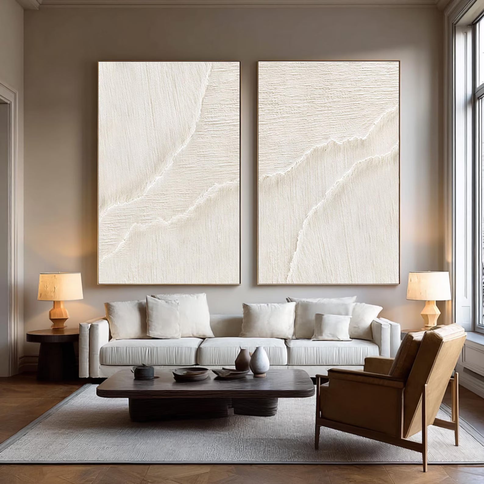 Textured Abstract Waves | White Duo