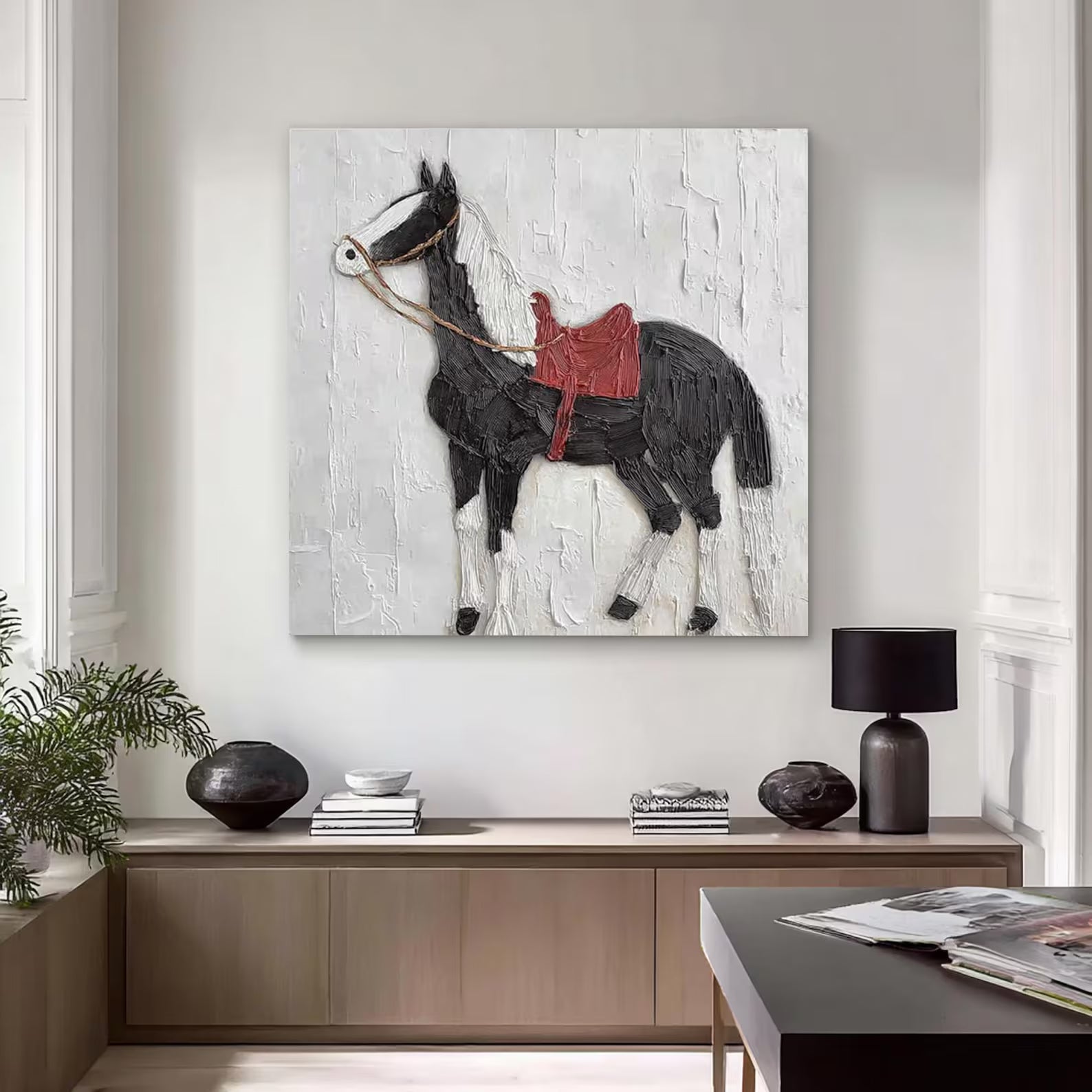 Textured Equine Elegance | Black Red
