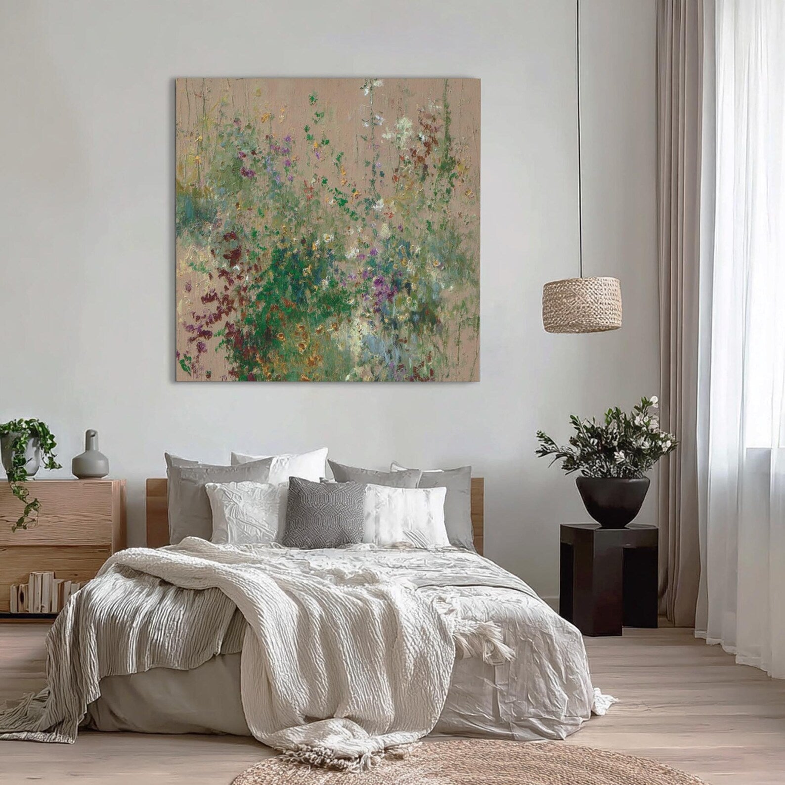 Textured Floral Whimsy | Green Beige