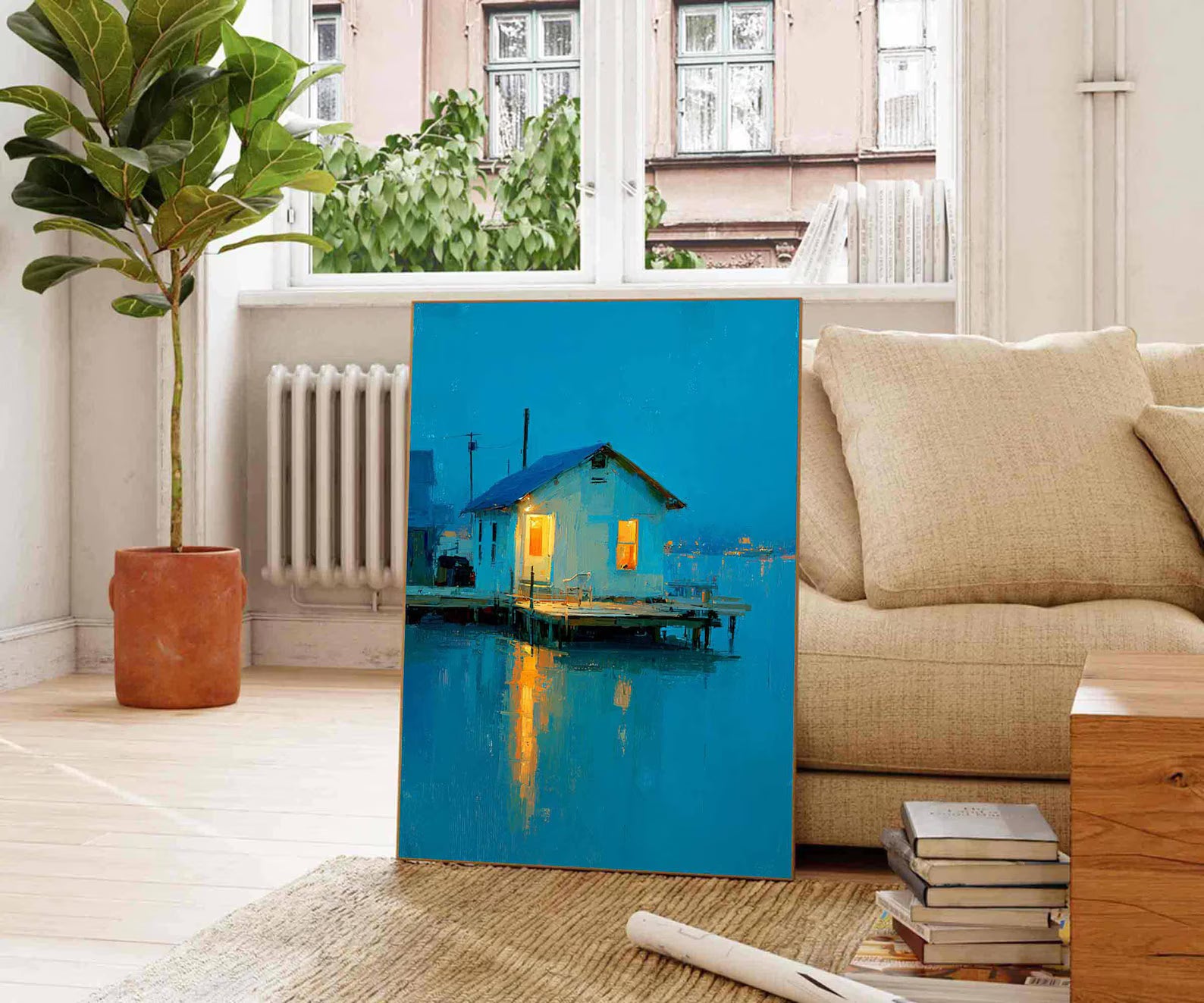 Serene Blue Cottage Art | Coastal Tranquility