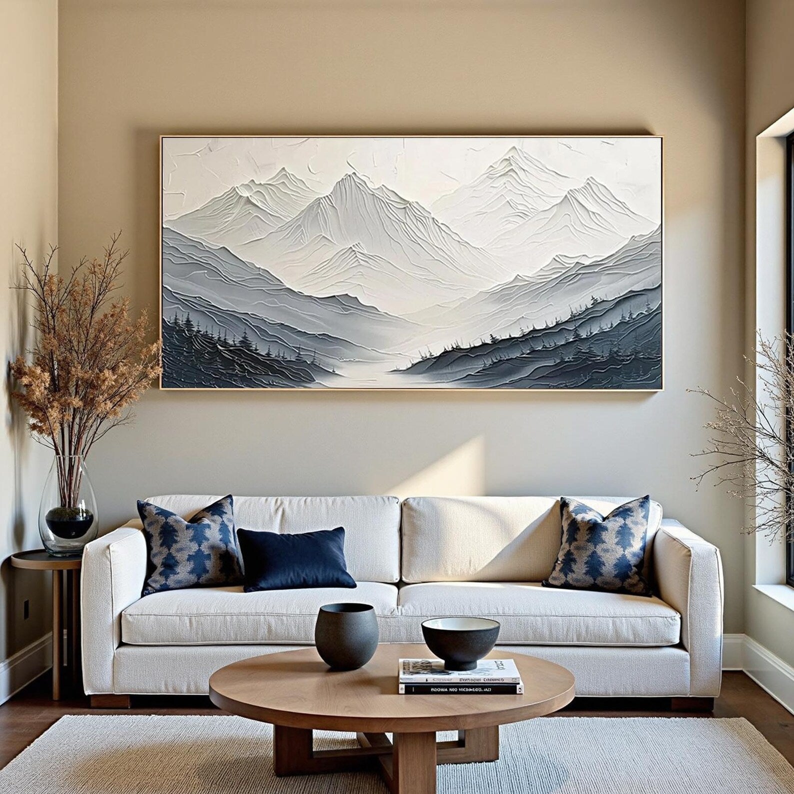 Textured Minimalist Mountain Art | Subtle Valleys Flow