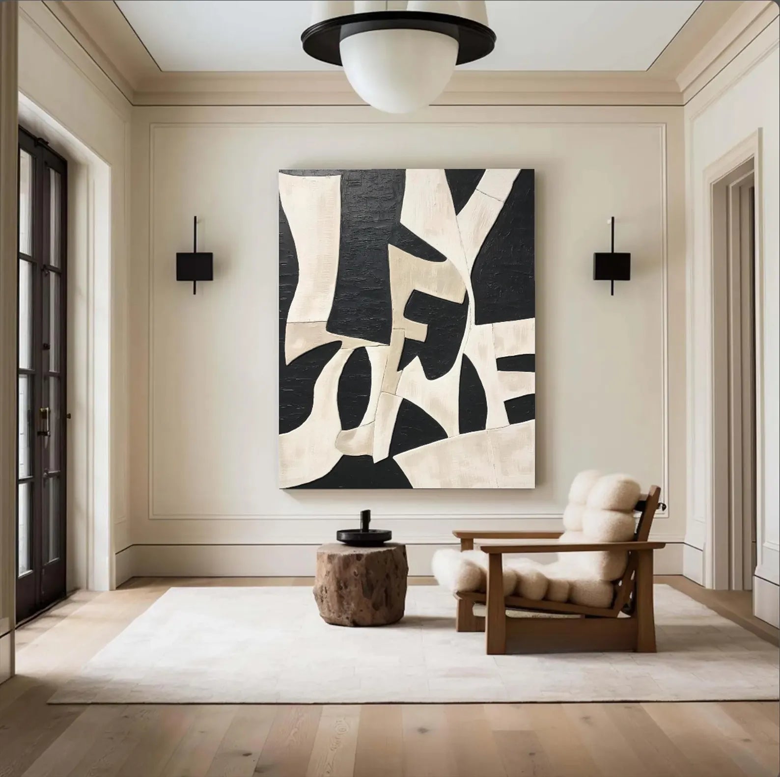 Textured Geometric Contrast | Black Beige