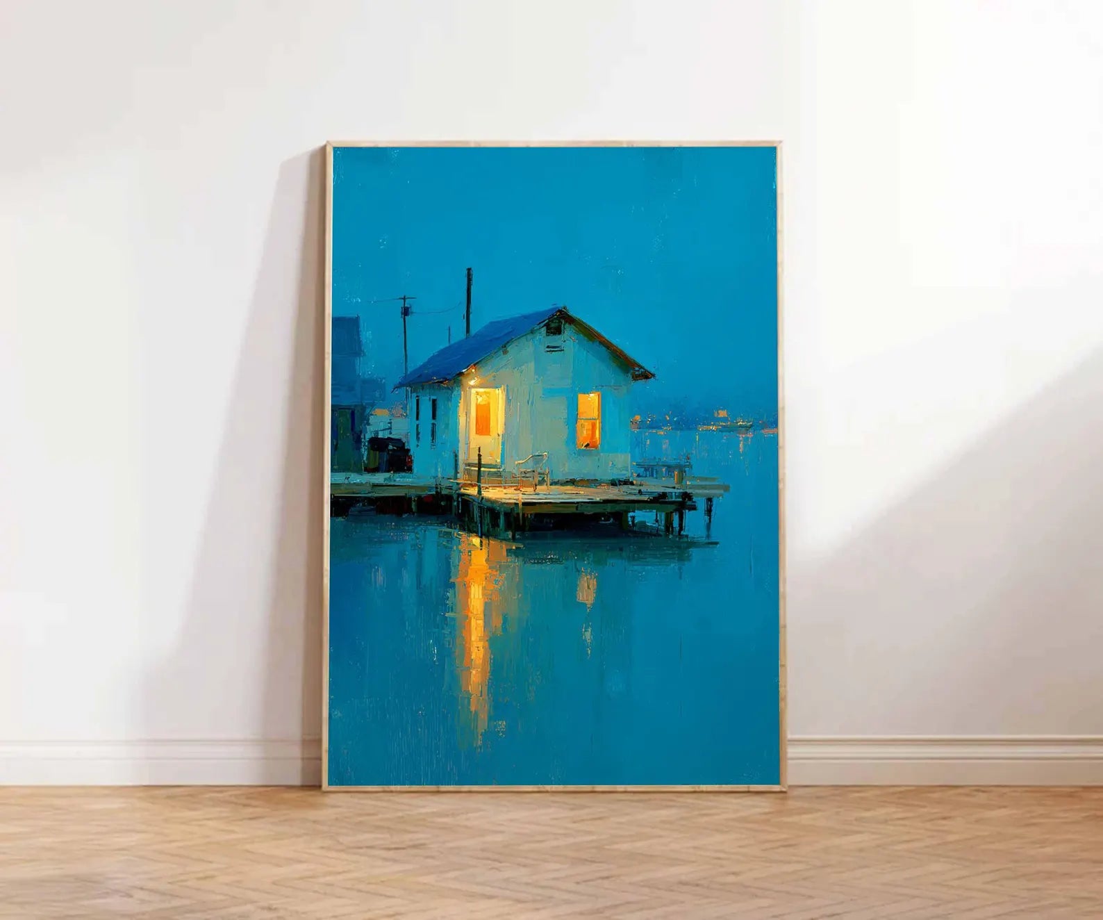 Serene Blue Cottage Art | Coastal Tranquility