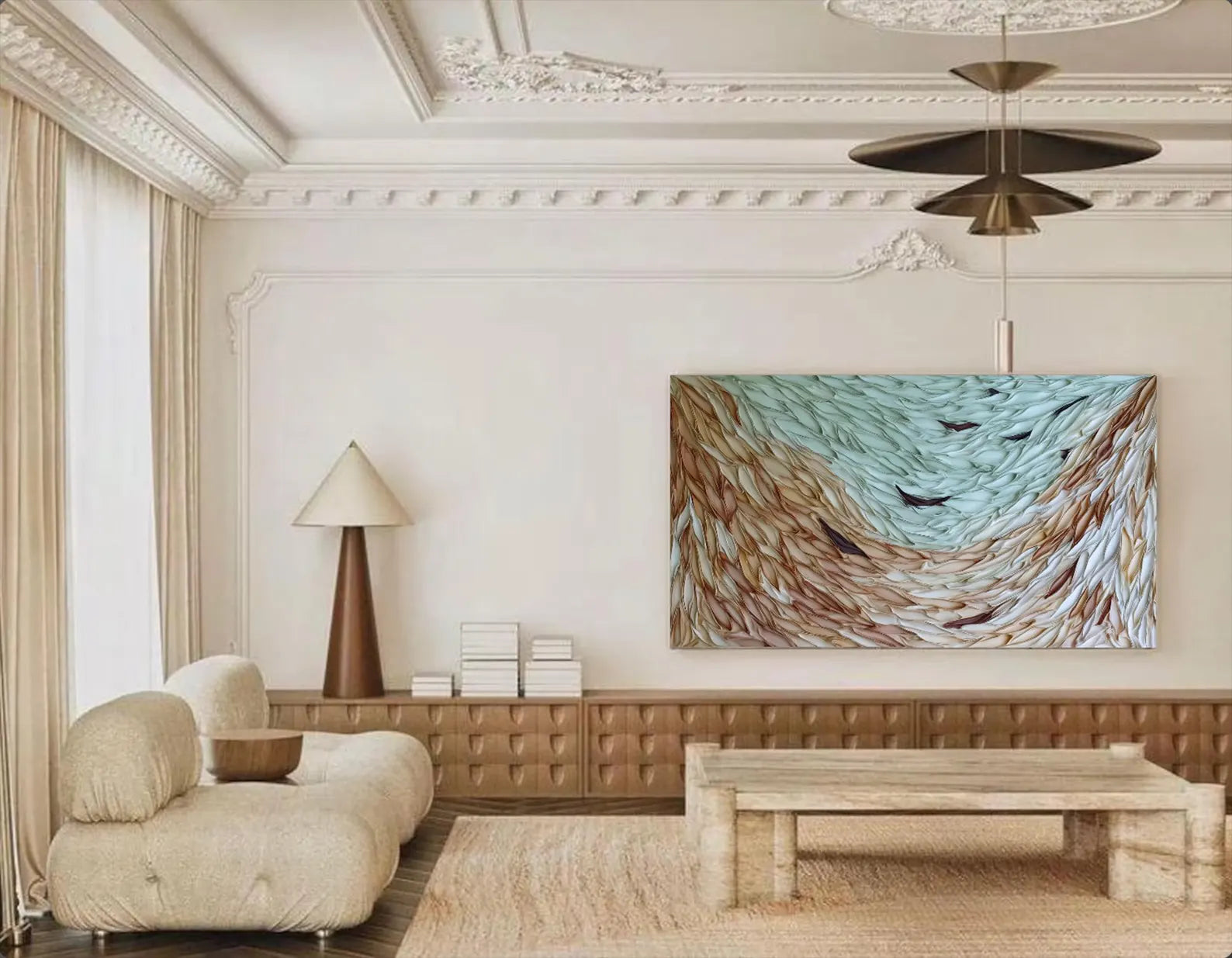 Textured Feather Flow | Beige Teal