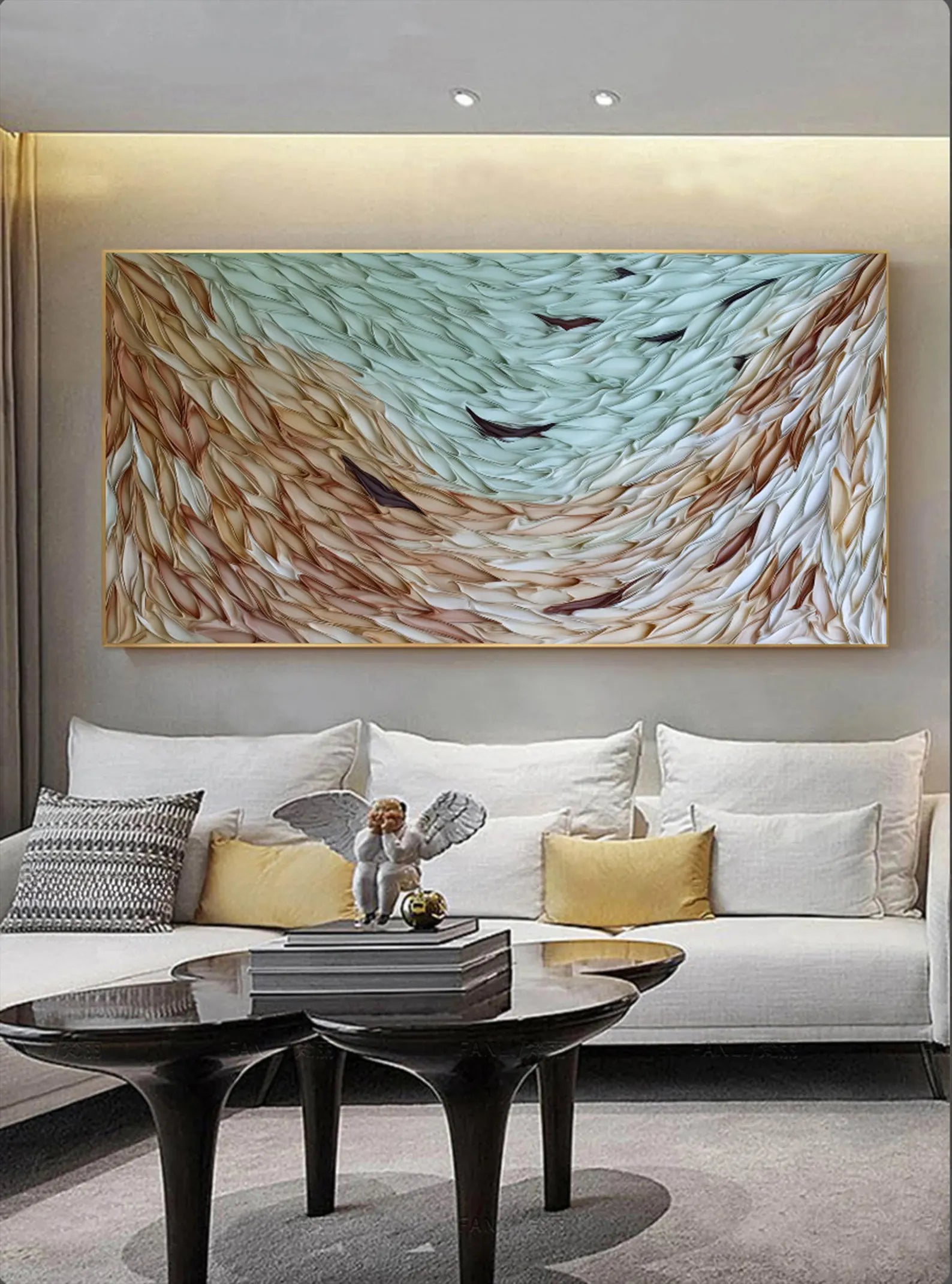 Textured Feather Flow | Beige Teal