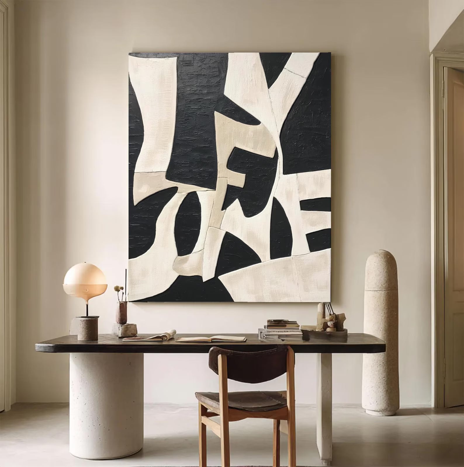 Textured Geometric Contrast | Black Beige