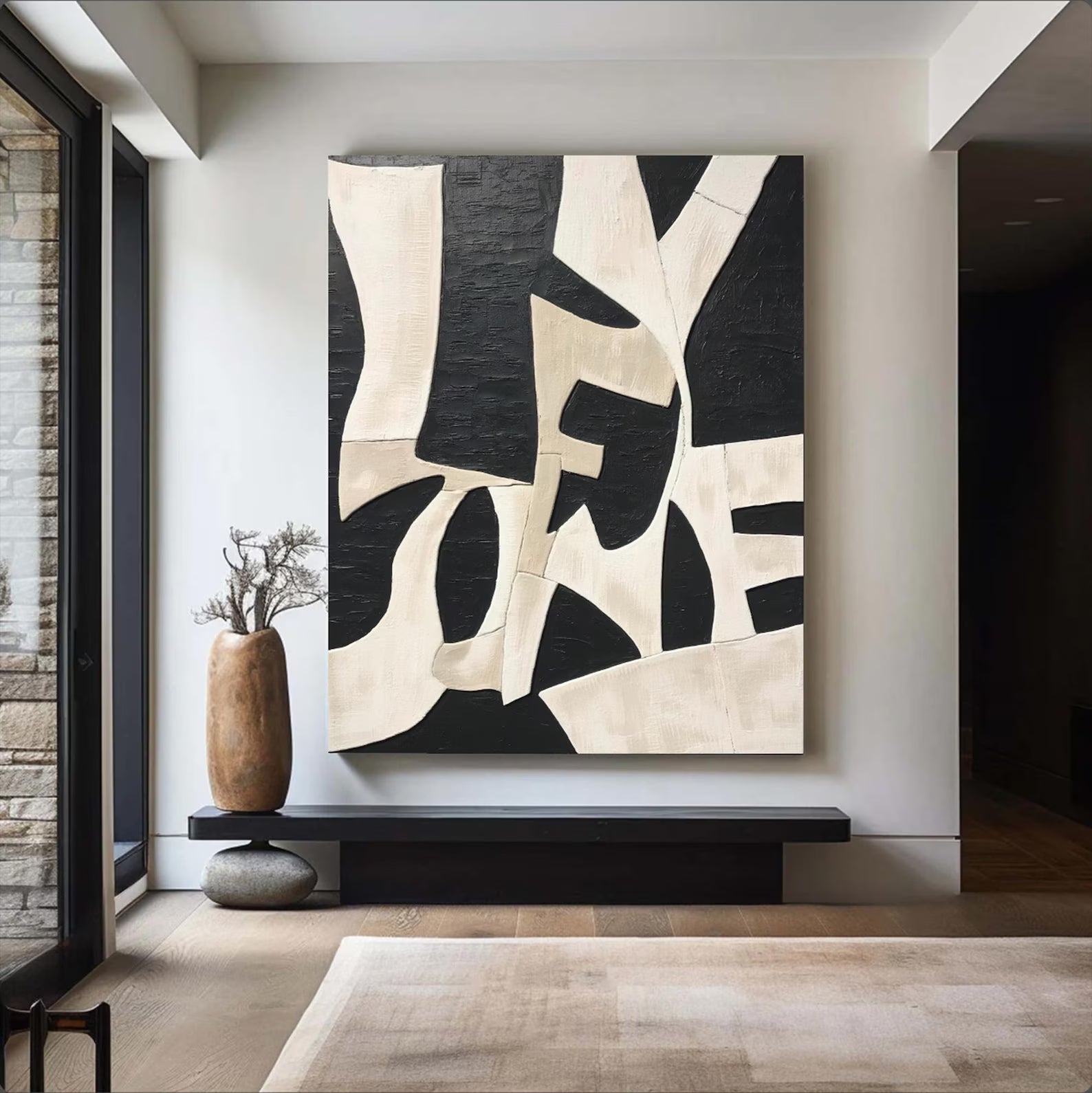 Textured Geometric Contrast | Black Beige