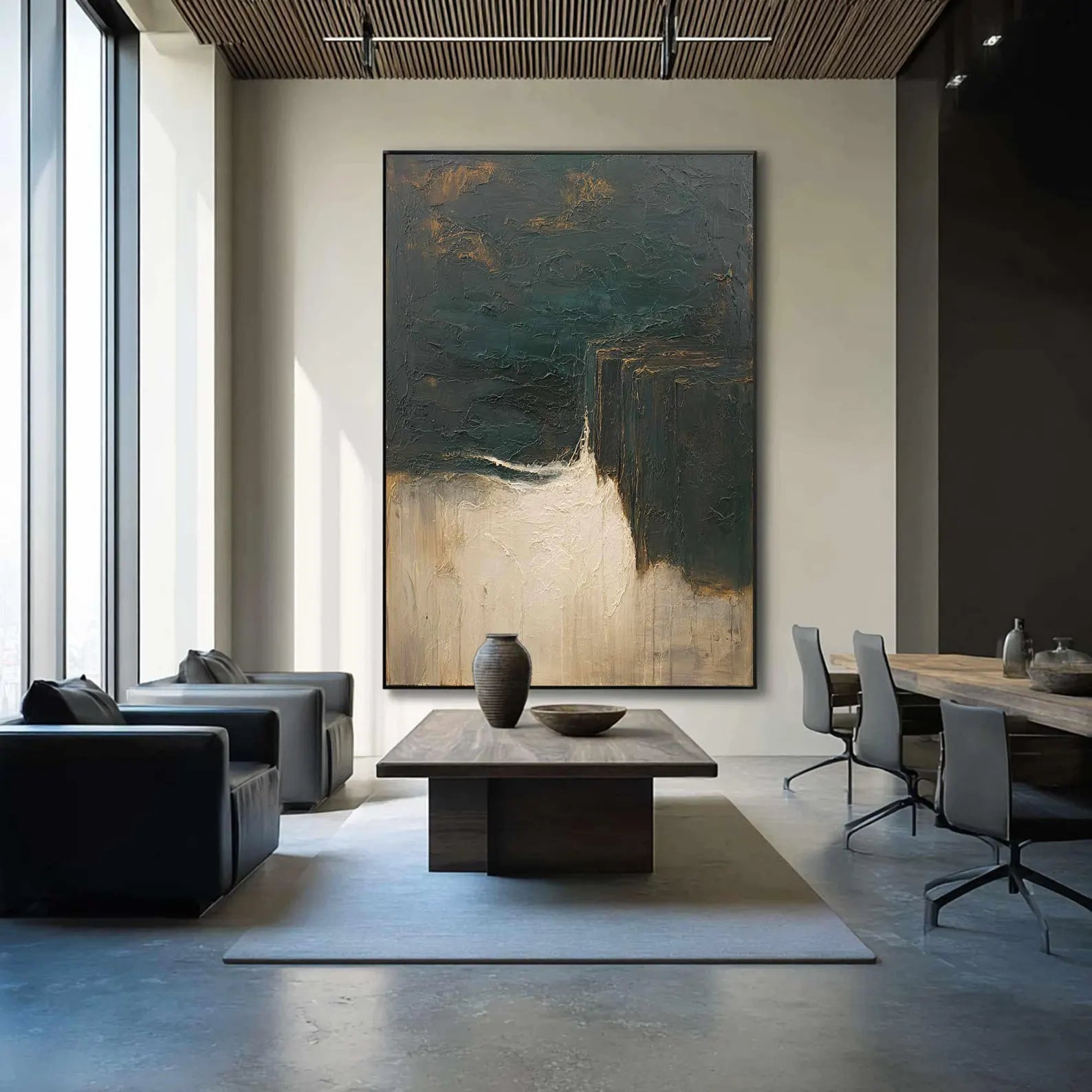 Textured Abstract Depth | Teal Beige