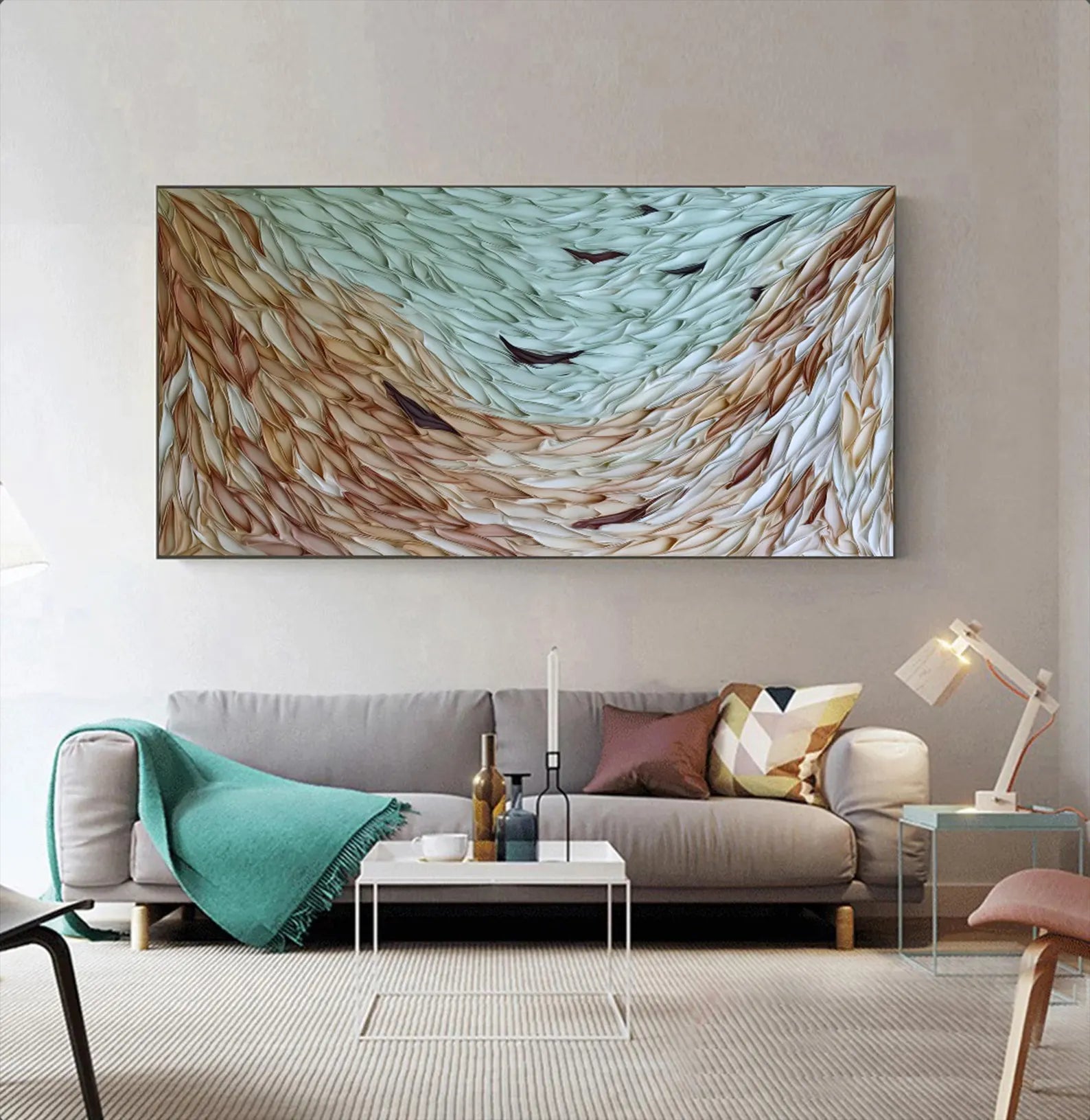 Textured Feather Flow | Beige Teal