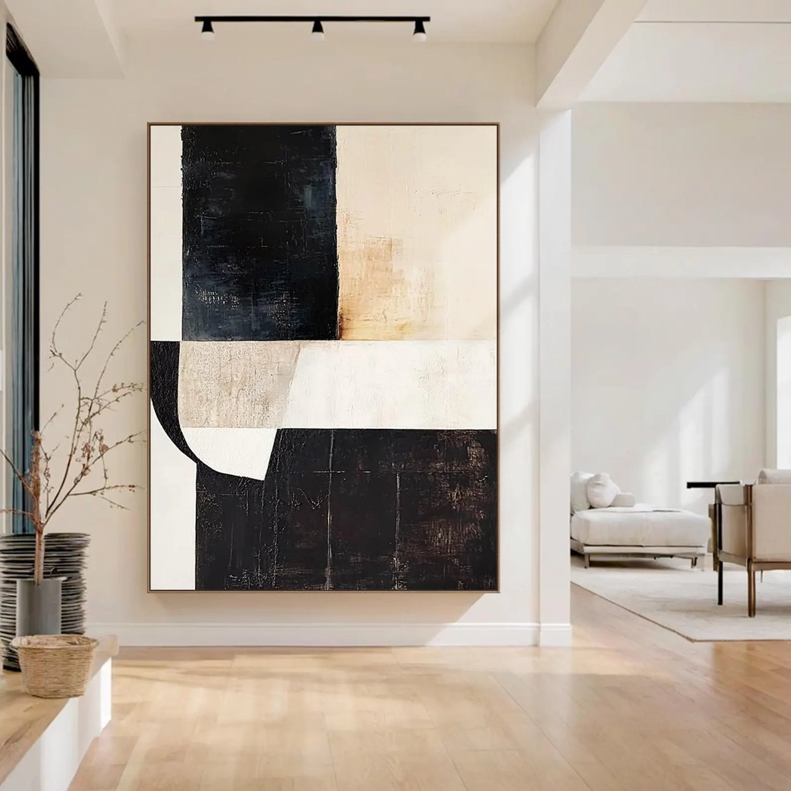 Textured Geometric Opulence | Black Beige