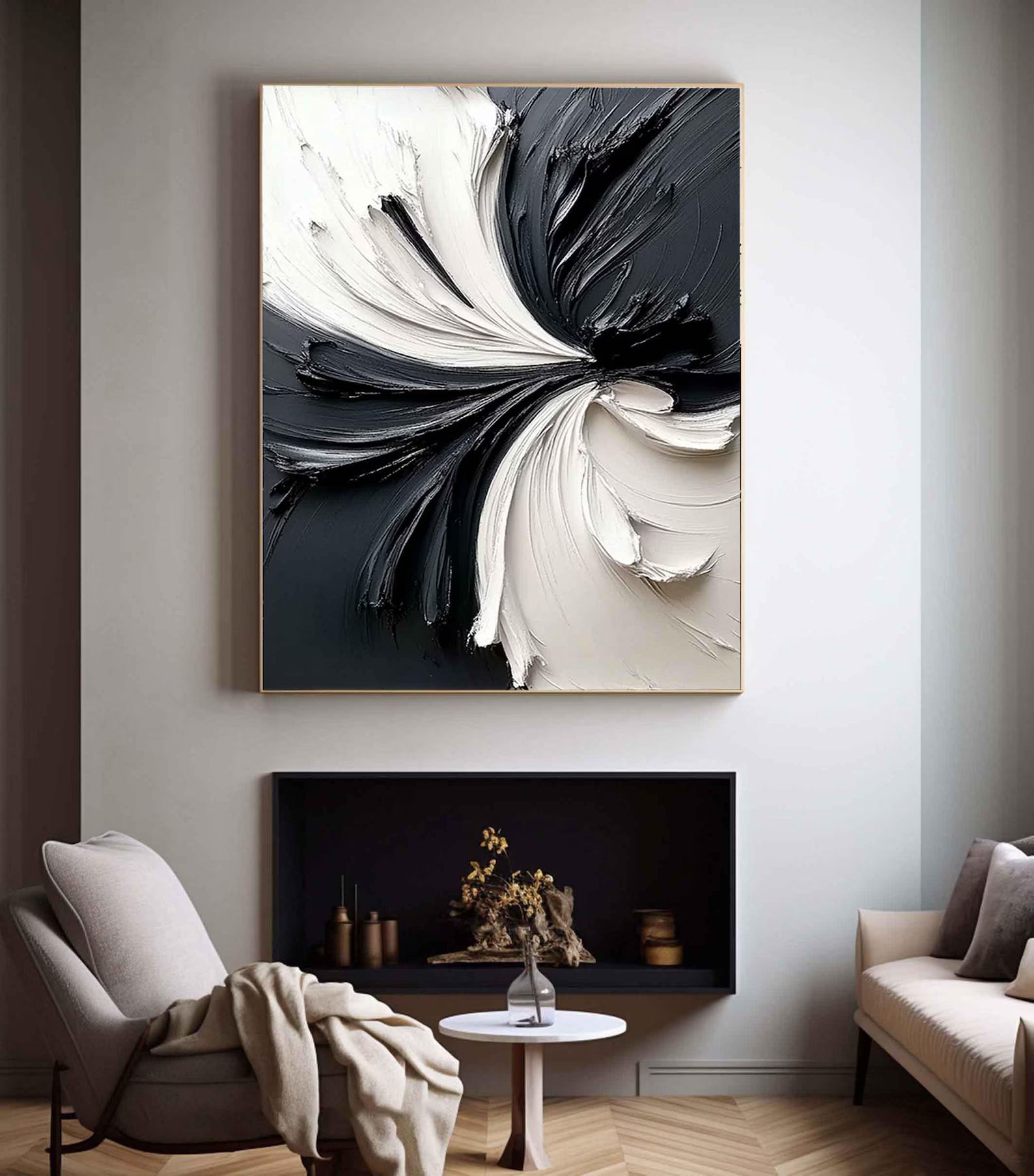 Textured Floral Drama | Black White