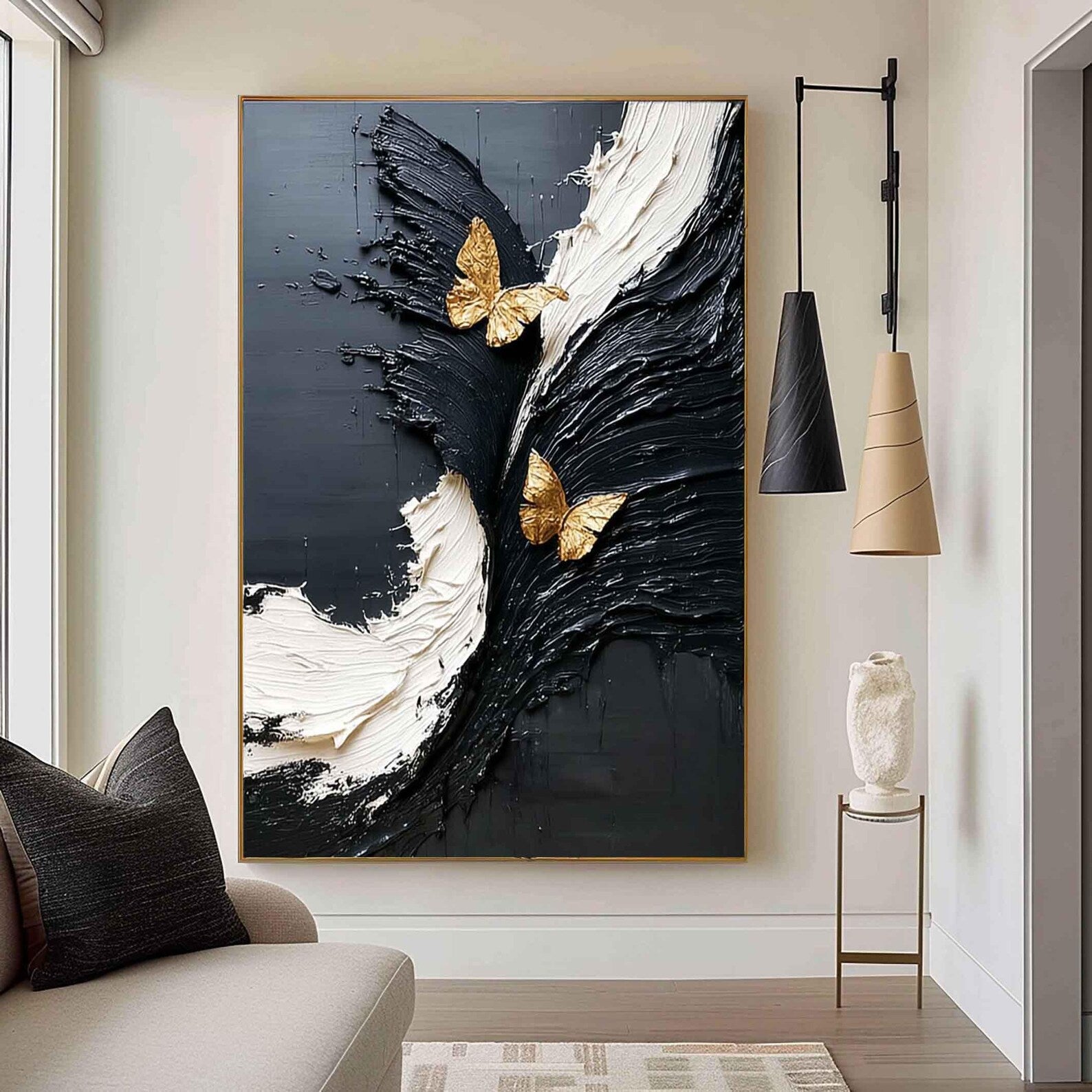 Textured Butterfly Opulence | Black Gold