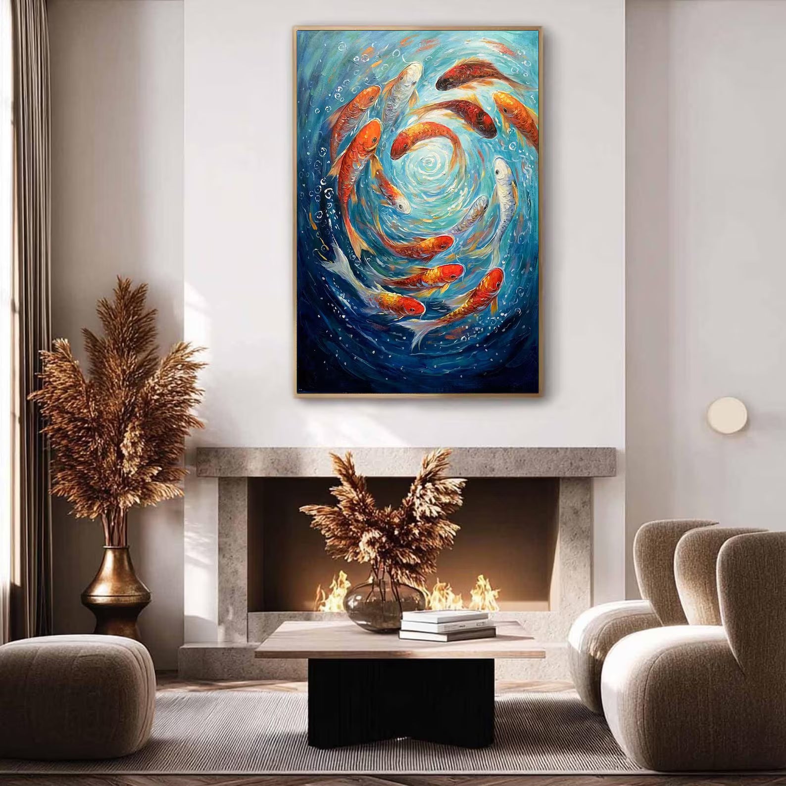 Textured Koi Opulence | Azure Swirl