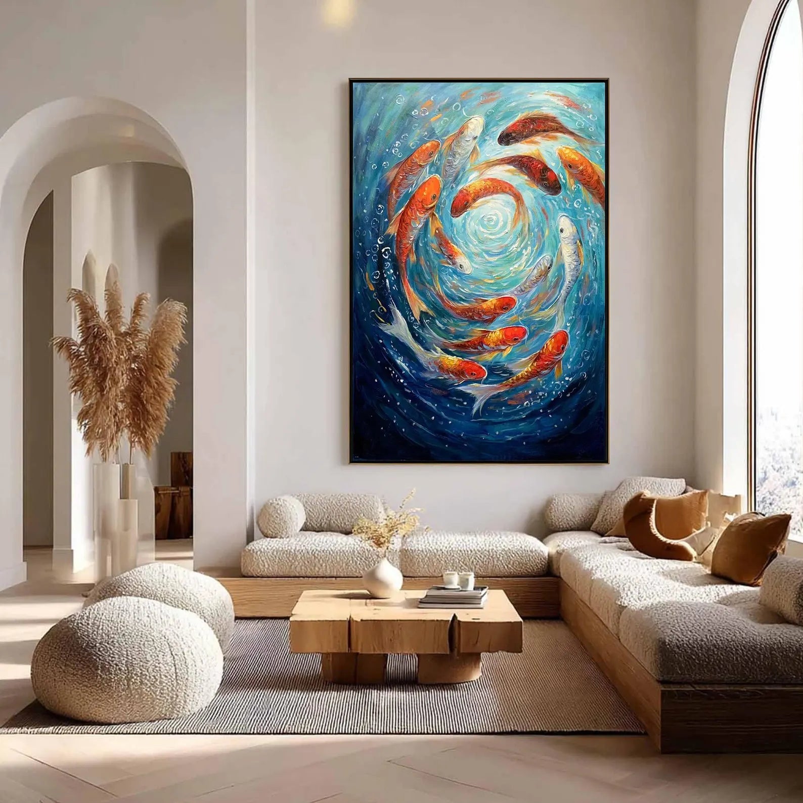 Textured Koi Opulence | Azure Swirl