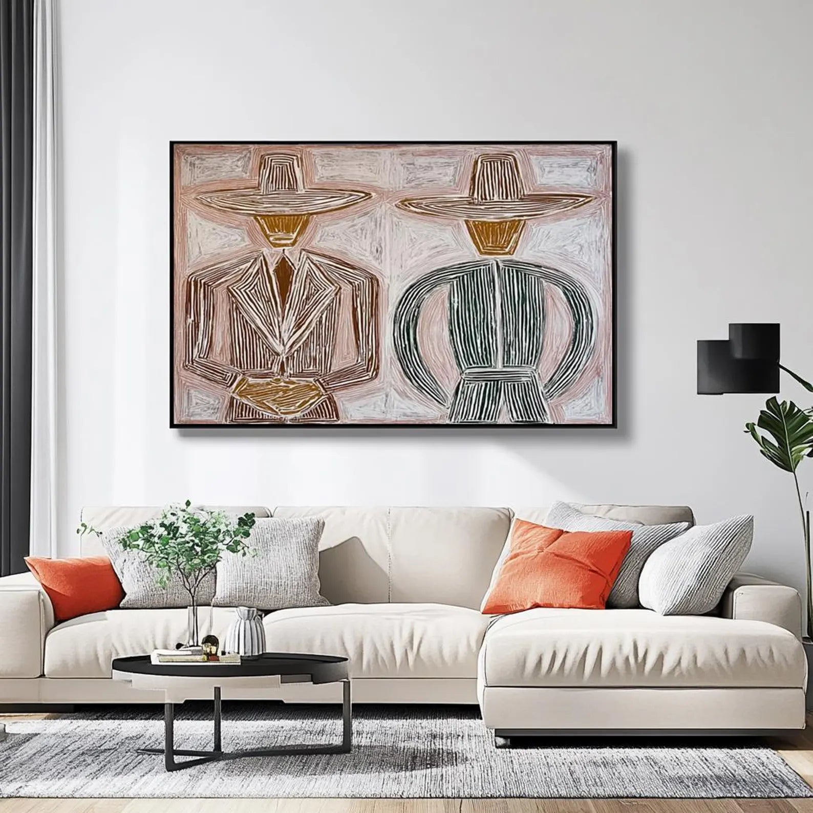 Stylized Hat-Clad Figures | Warm Hues