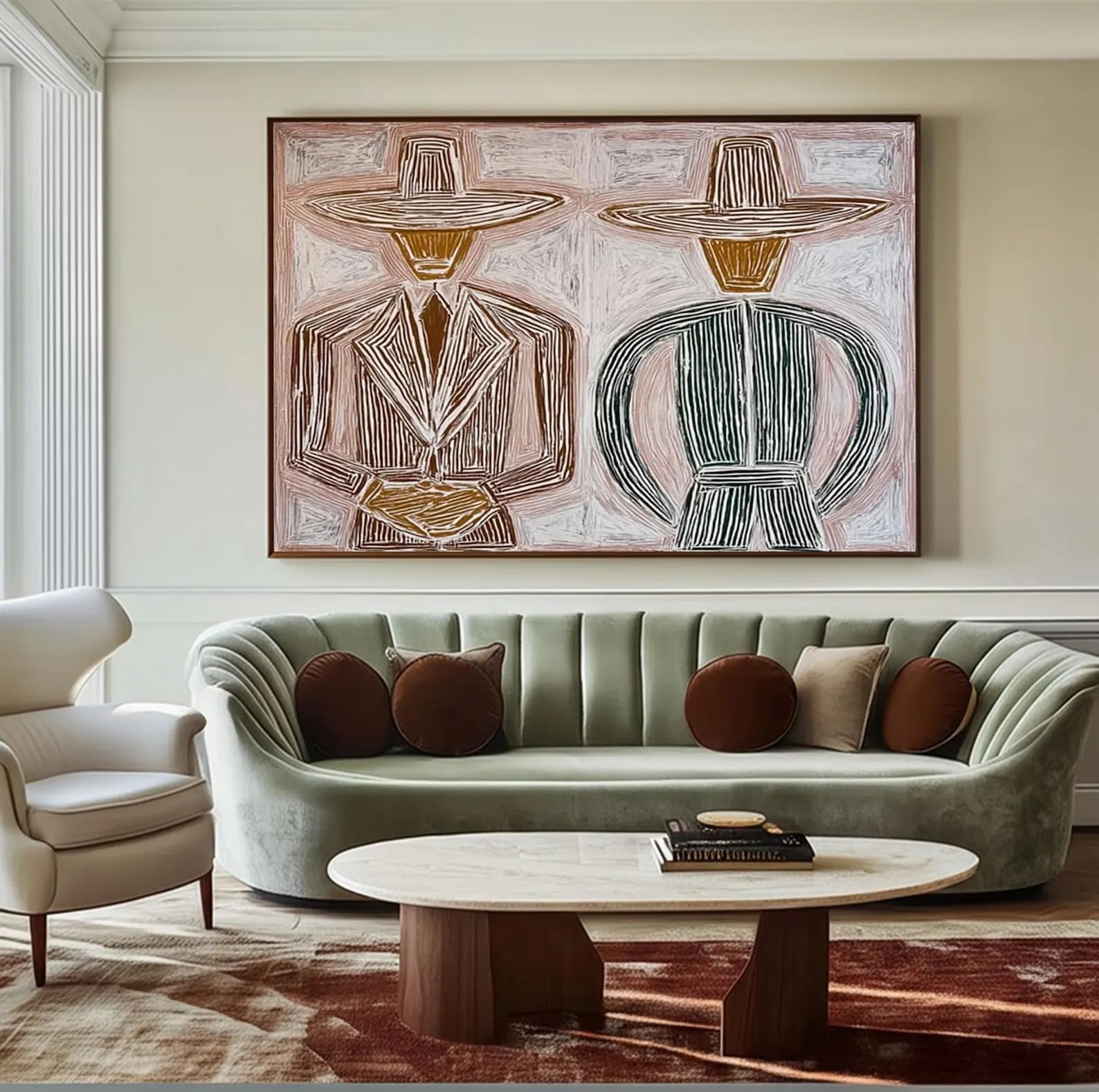 Stylized Hat-Clad Figures | Warm Hues