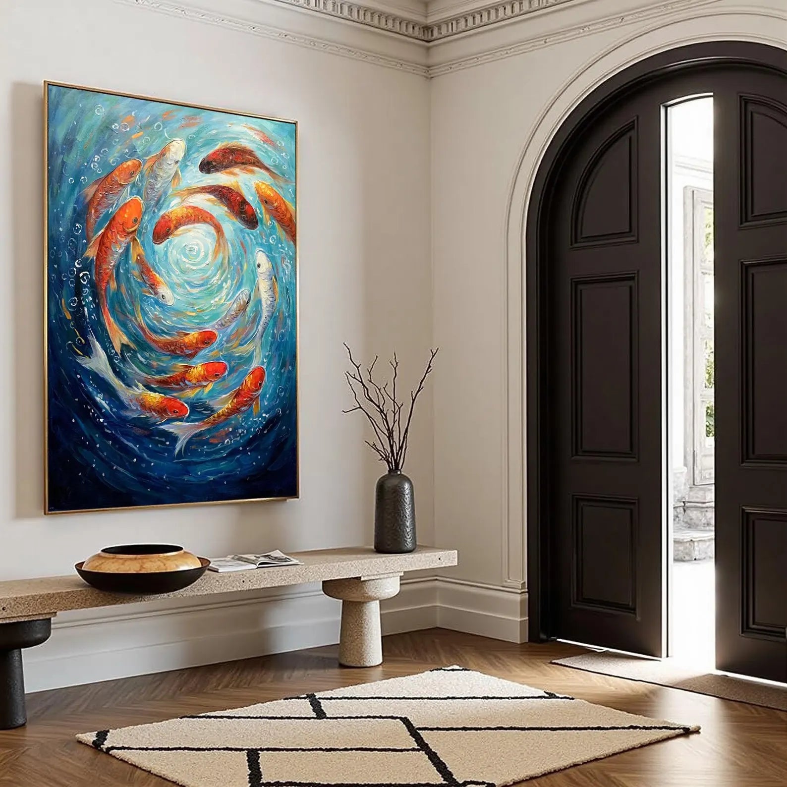 Textured Koi Opulence | Azure Swirl