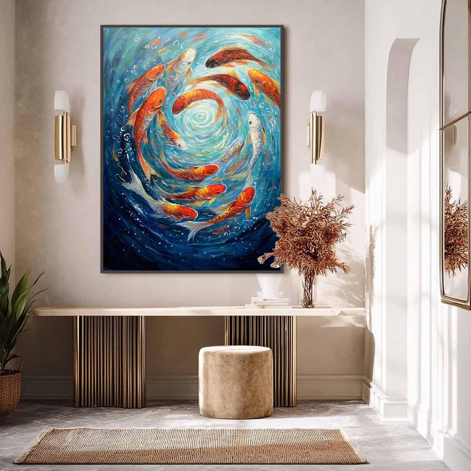 Textured Koi Opulence | Azure Swirl