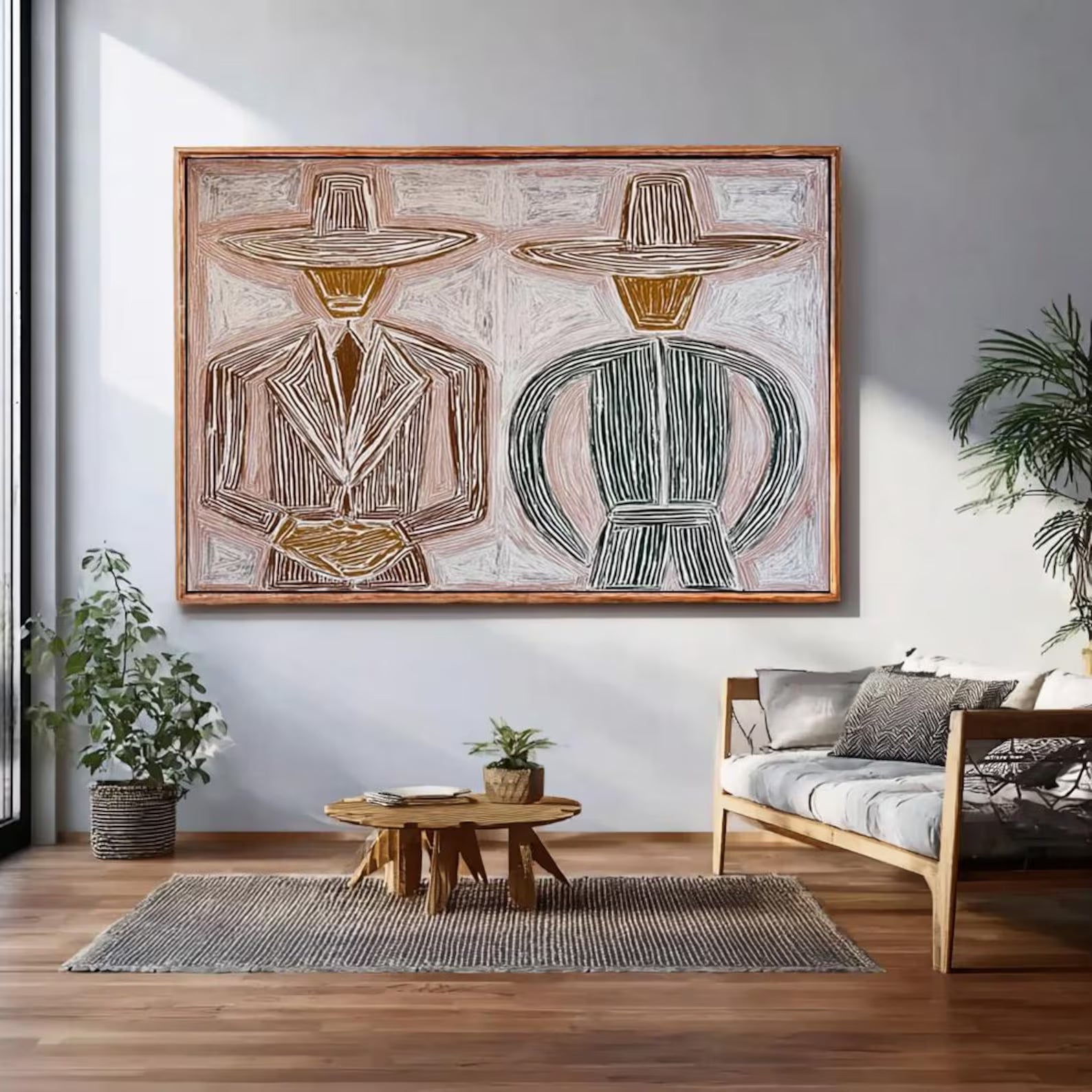 Stylized Hat-Clad Figures | Warm Hues