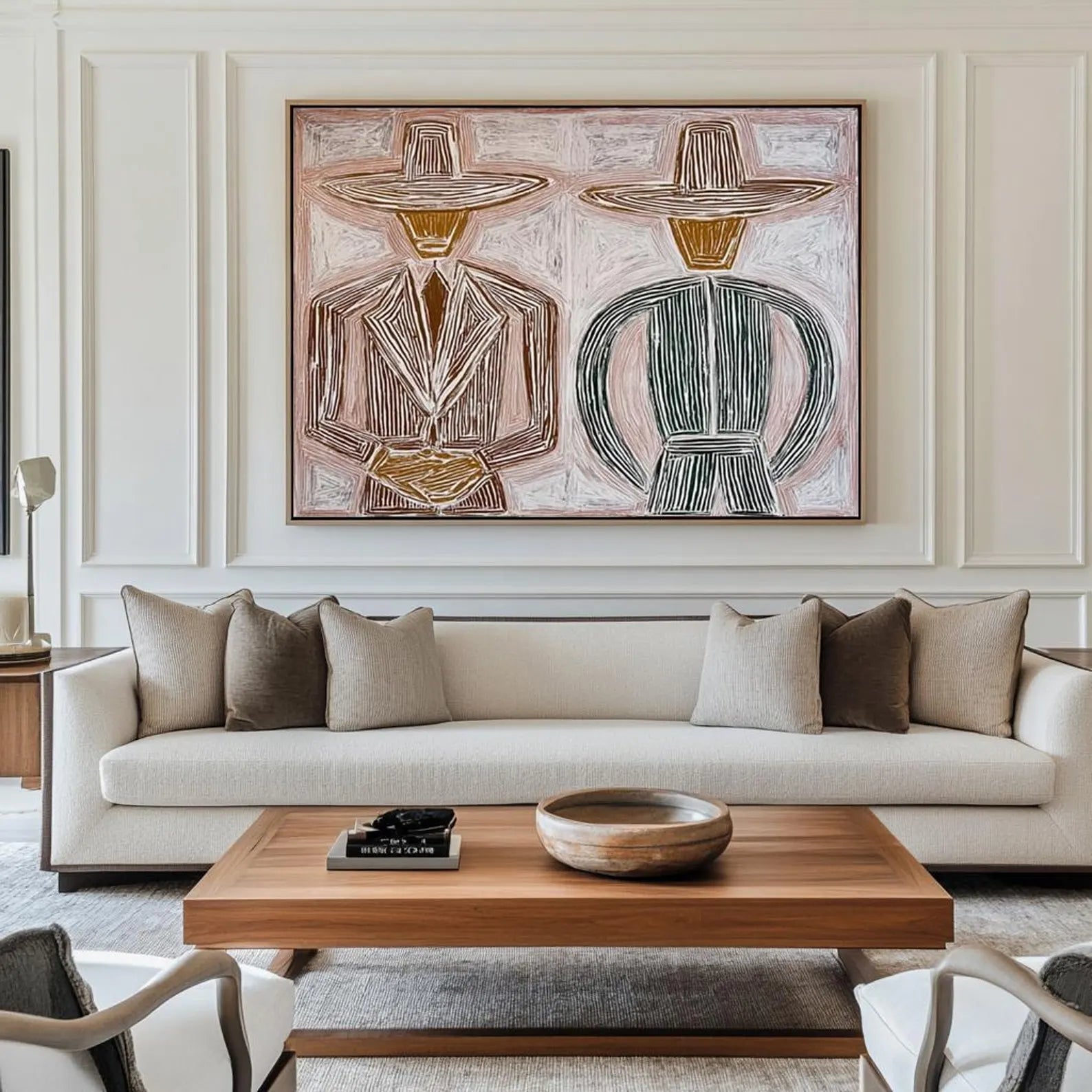 Stylized Hat-Clad Figures | Warm Hues