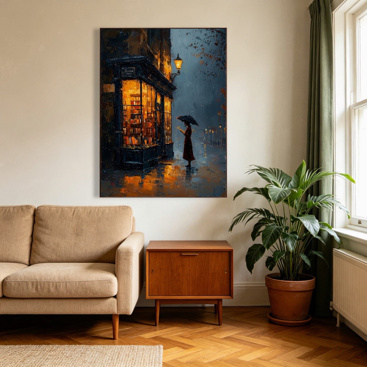 Lamplight Through Rain — vertical landscape art, view 3