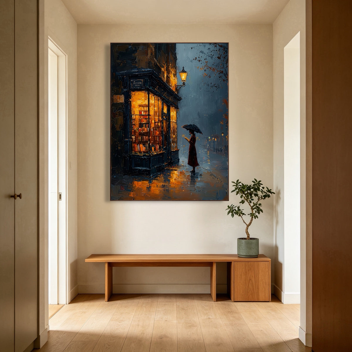 Lamplight Through Rain — vertical landscape art, view 5