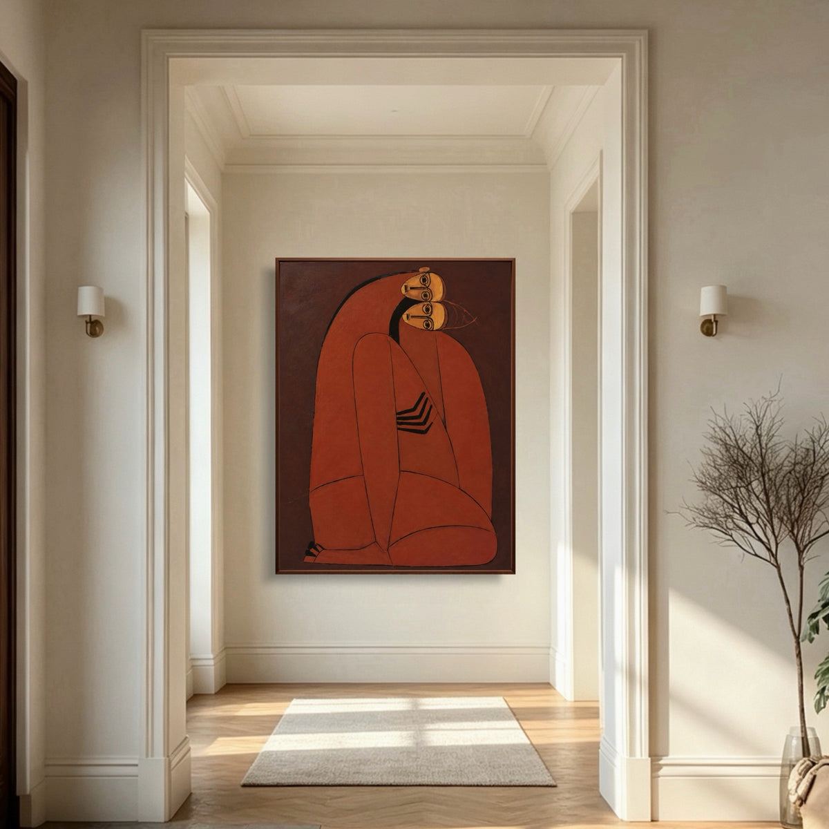 Leaning Into Closeness — vertical folk & whimsical figure art, view 1