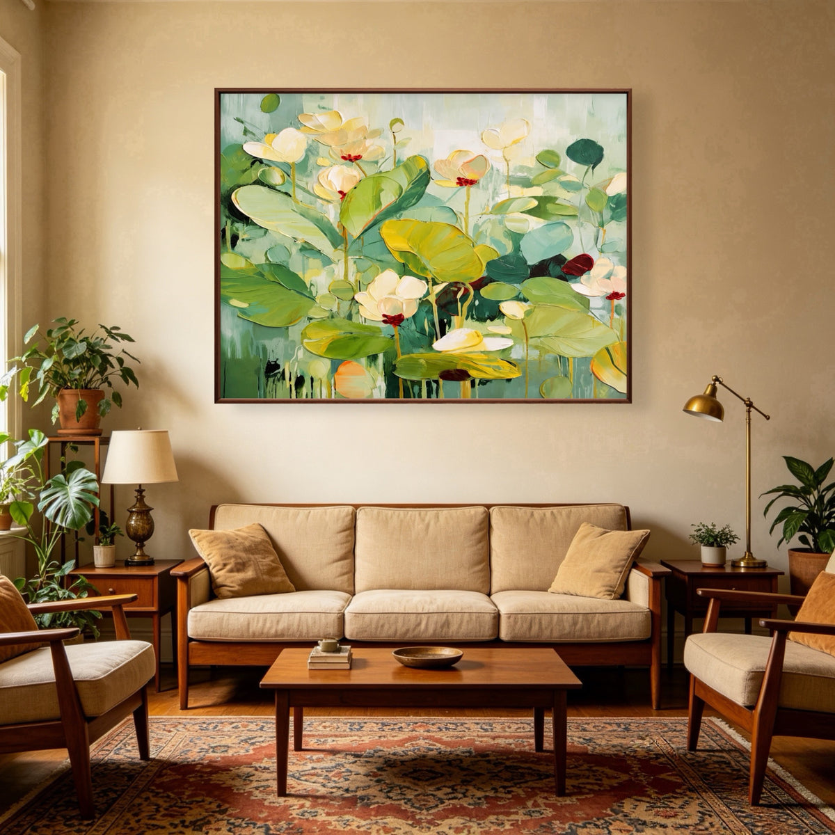 Lotus Pond Morning oil painting room view 1