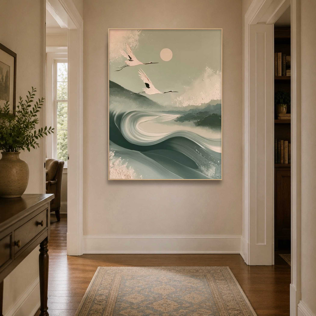 Animal & Wildlife Art | Moonlit Crane Passage - View 2