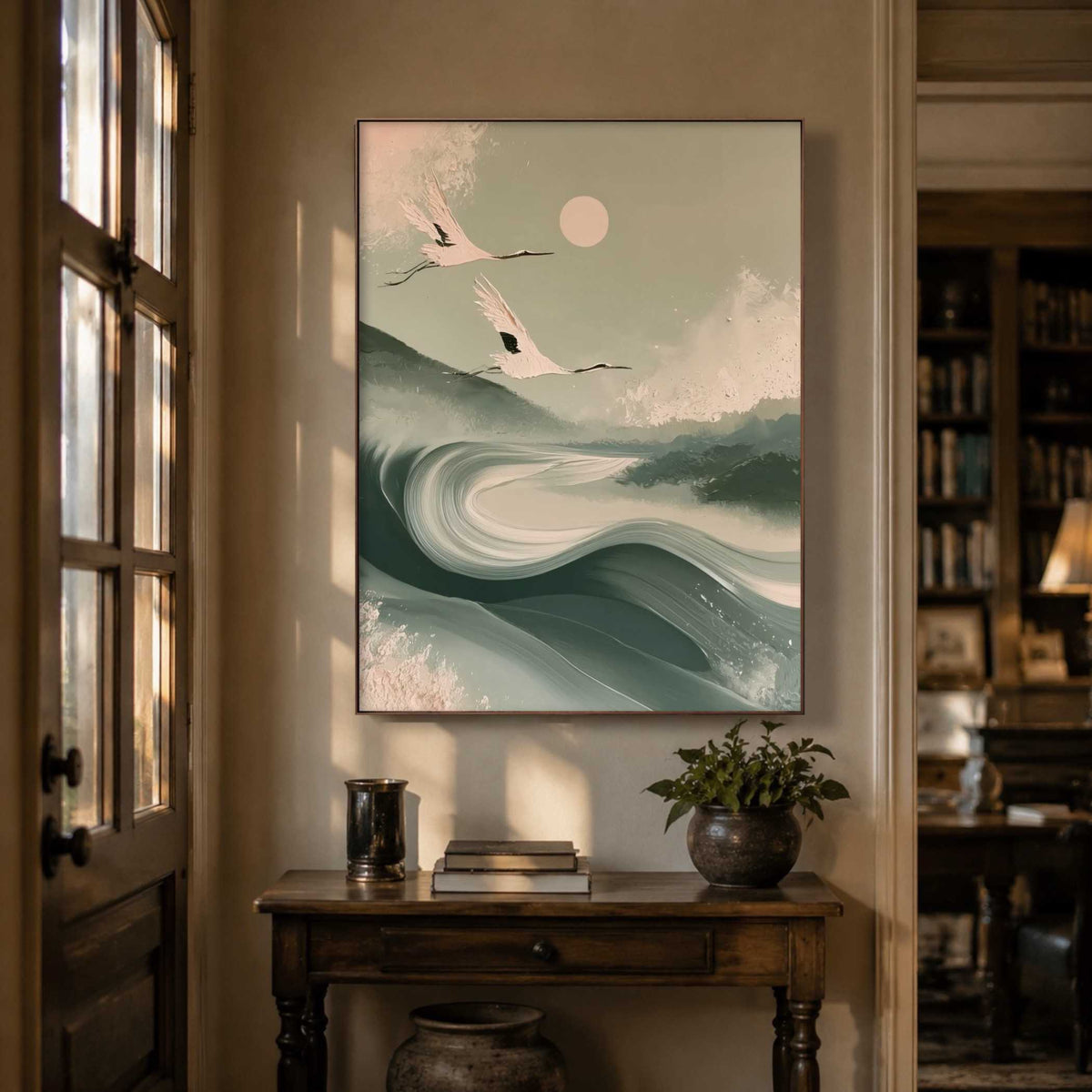 Animal & Wildlife Art | Moonlit Crane Passage - View 4