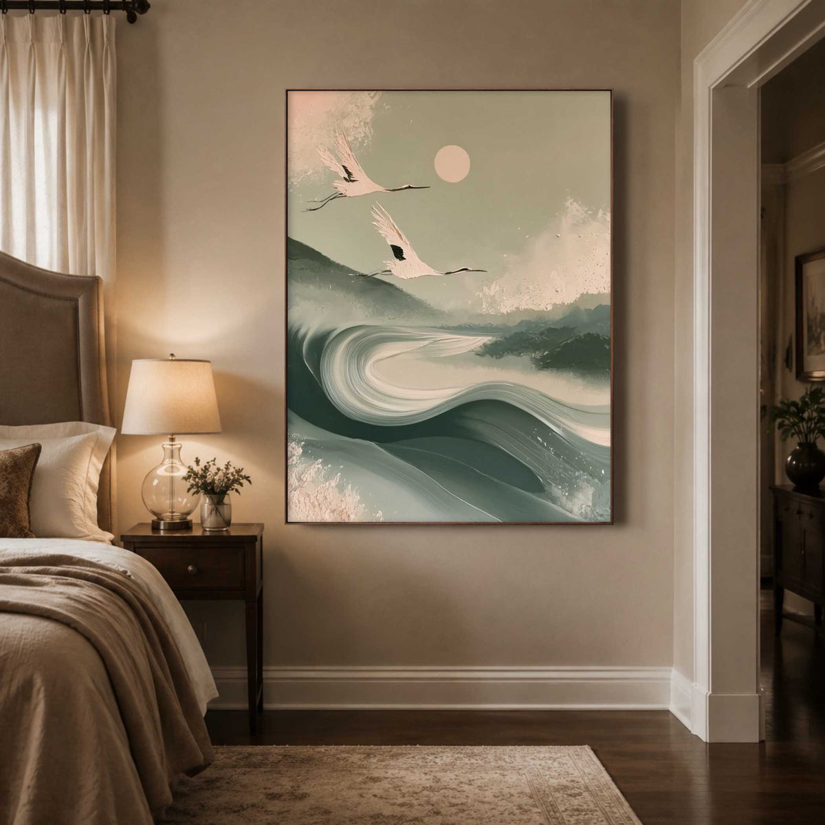 Animal & Wildlife Art | Moonlit Crane Passage - View 5