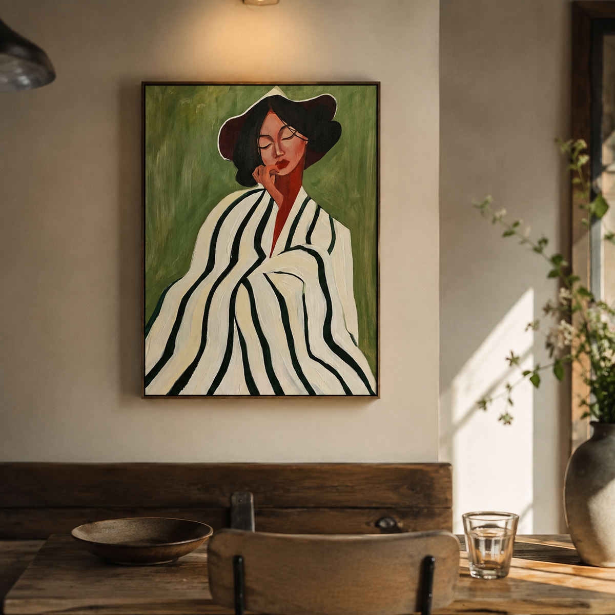 Quiet Striped Reverie — warm interior view