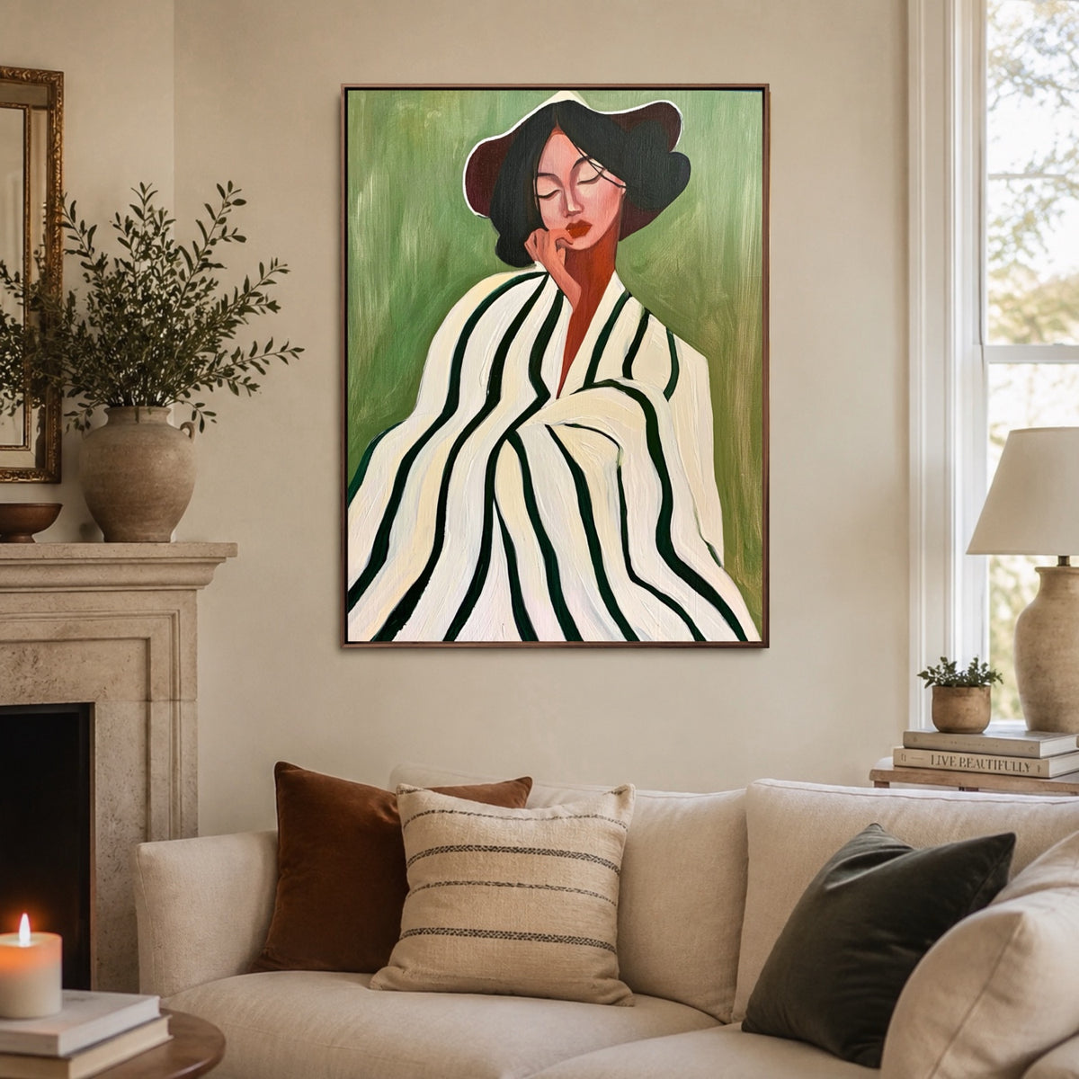 Quiet Striped Reverie — living room view