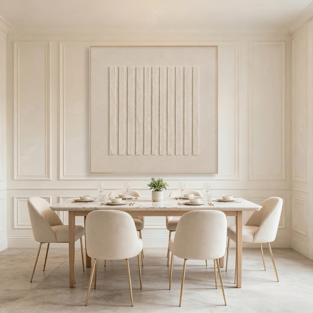Sheltered Linen Ridges: square textured artwork in an interior