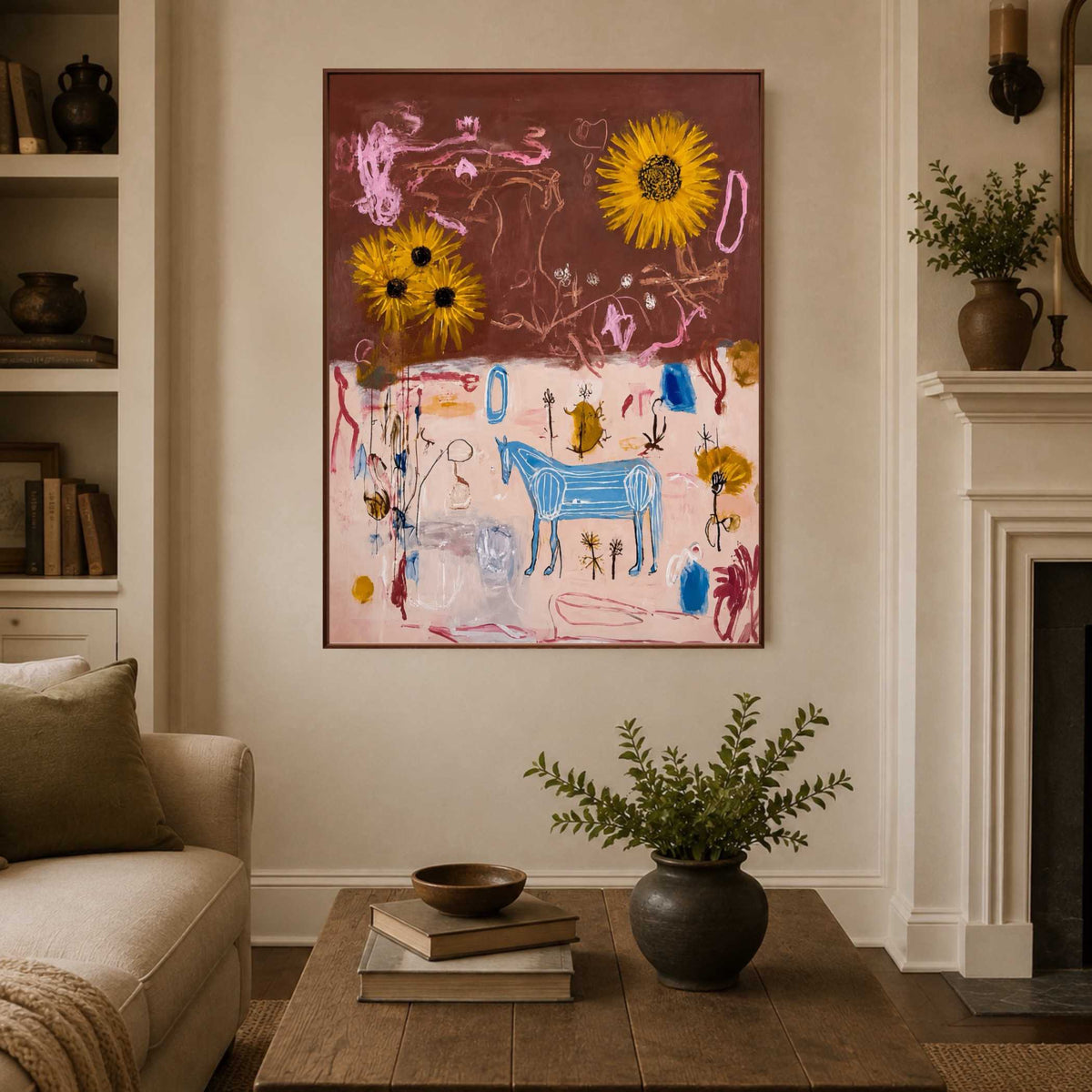 Sunflowers Over Scribbles oil painting view 1