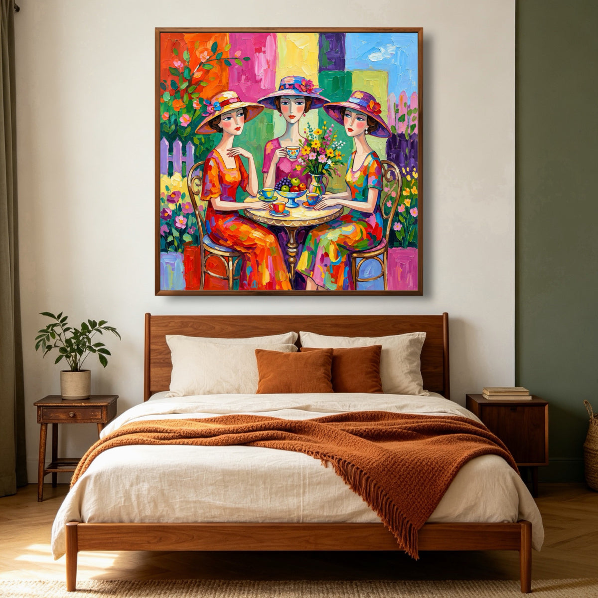 Tea Among Flowers — vertical folk & whimsical figure art, view 4