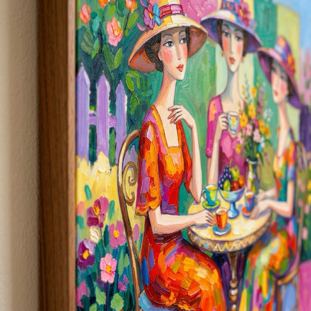 Tea Among Flowers — vertical folk & whimsical figure art, view 6