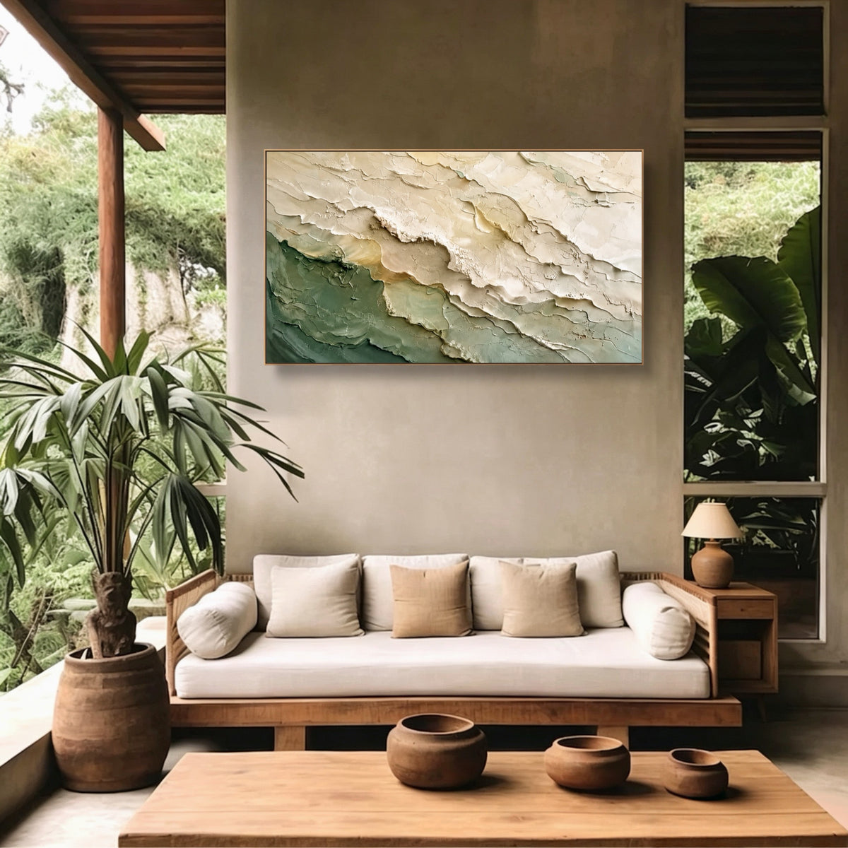 Where Valleys Rise — horizontal textured & impasto art, view 1