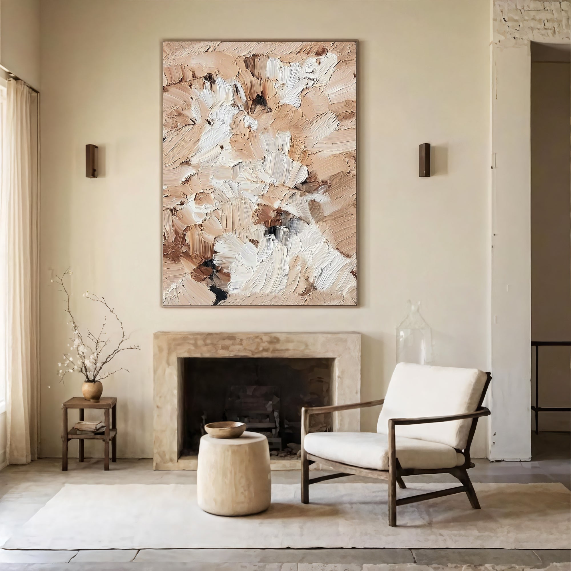 Textured Beige Flourishes | Cream Brown