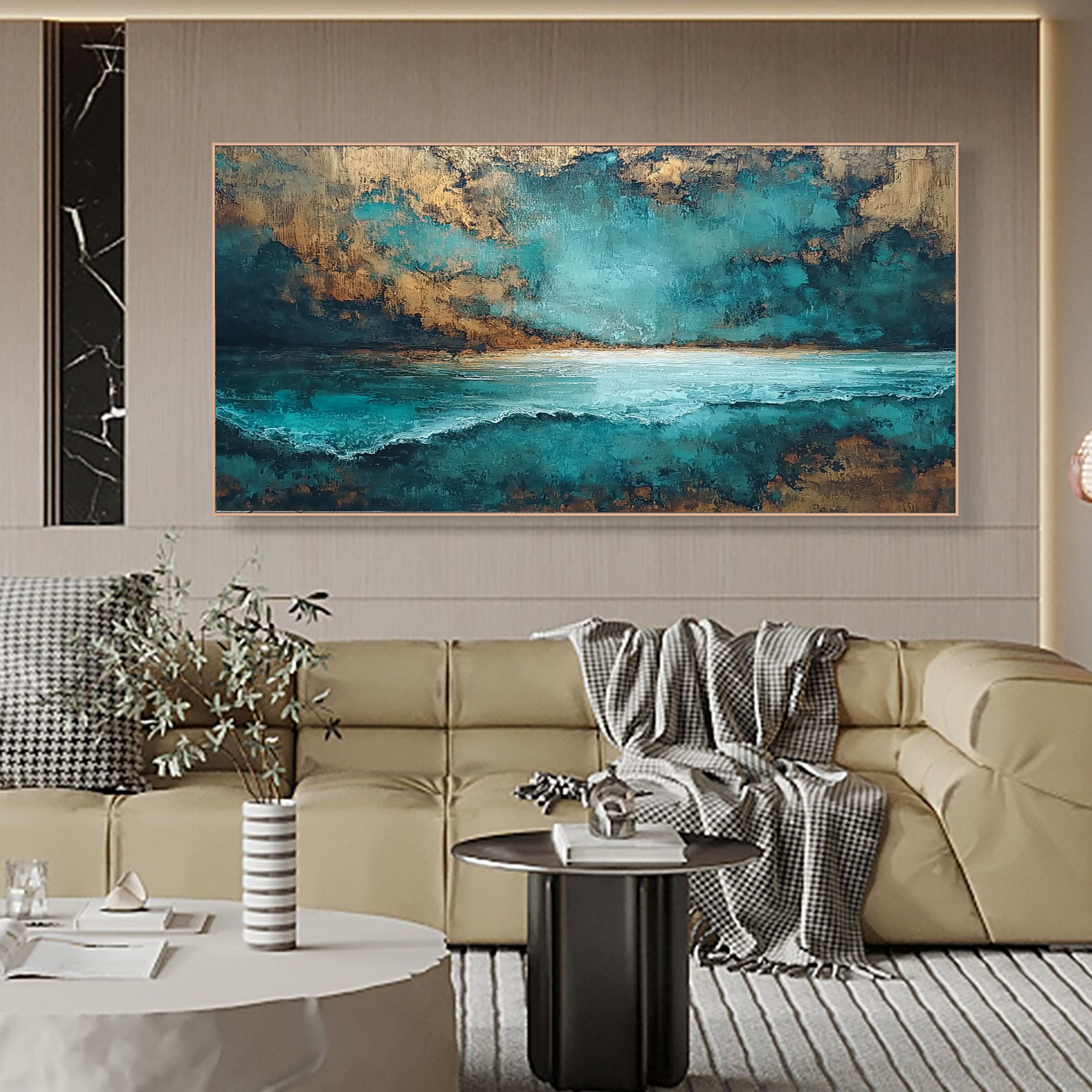 Textured Coastal Abstract | Teal Gold