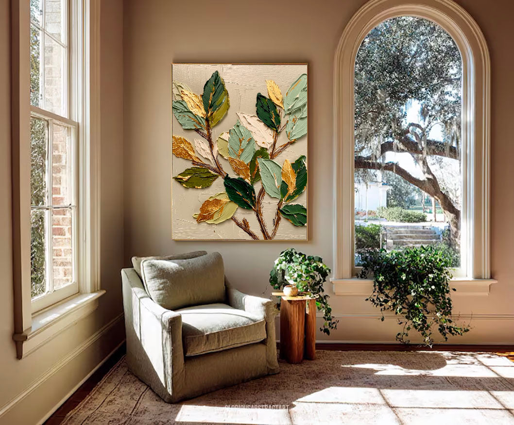 Textured Gilded Foliage | Green Gold